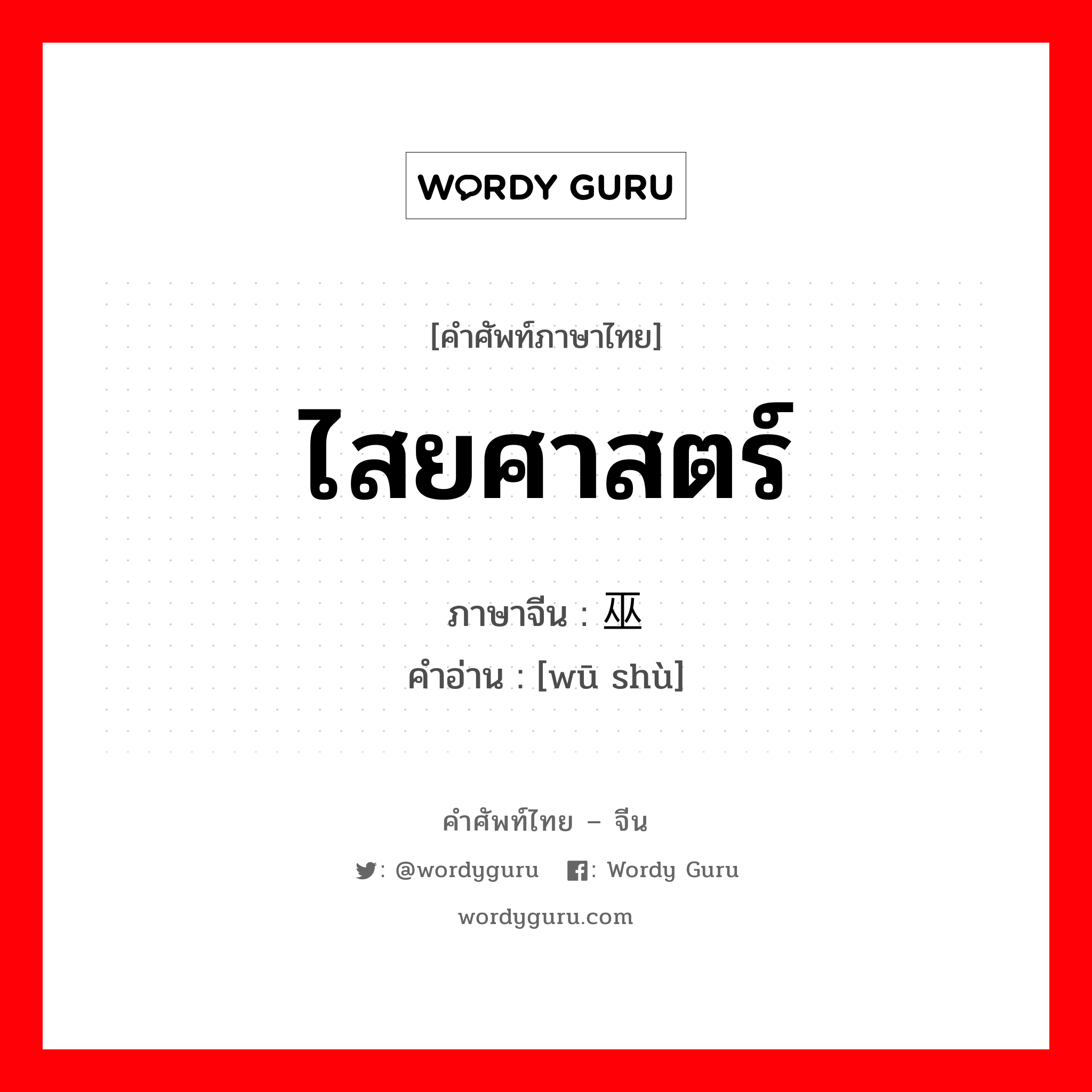 ไสยศาสตร์ ภาษาจีนคืออะไร, คำศัพท์ภาษาไทย - จีน ไสยศาสตร์ ภาษาจีน 巫术 คำอ่าน [wū shù]