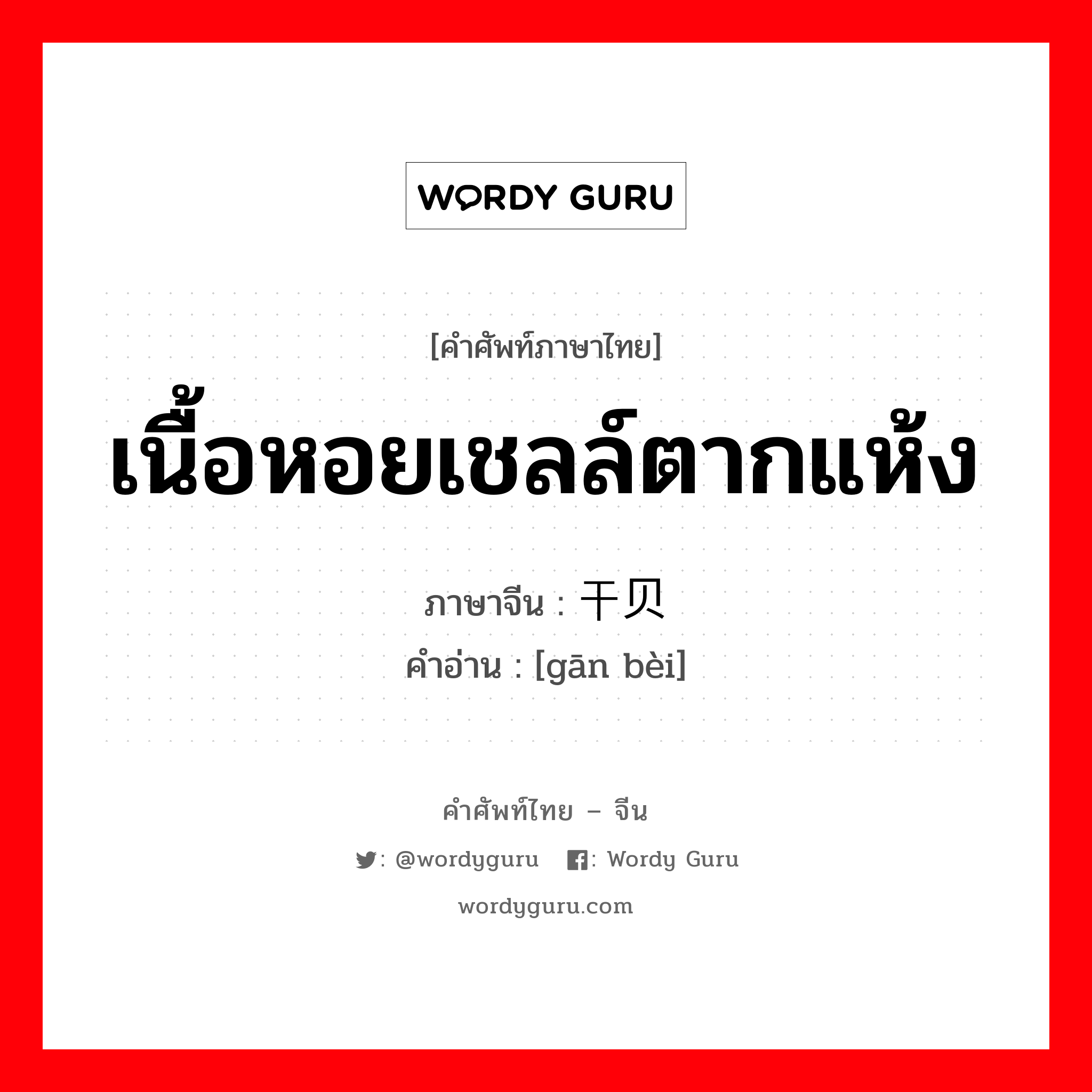 เนื้อหอยเชลล์ตากแห้ง ภาษาจีนคืออะไร, คำศัพท์ภาษาไทย - จีน เนื้อหอยเชลล์ตากแห้ง ภาษาจีน 干贝 คำอ่าน [gān bèi]