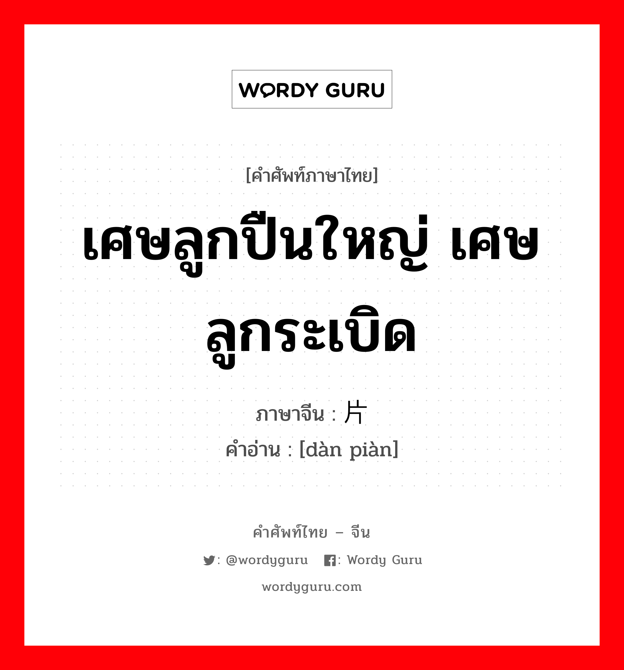 เศษลูกปืนใหญ่ เศษลูกระเบิด ภาษาจีนคืออะไร, คำศัพท์ภาษาไทย - จีน เศษลูกปืนใหญ่ เศษลูกระเบิด ภาษาจีน 弹片 คำอ่าน [dàn piàn]