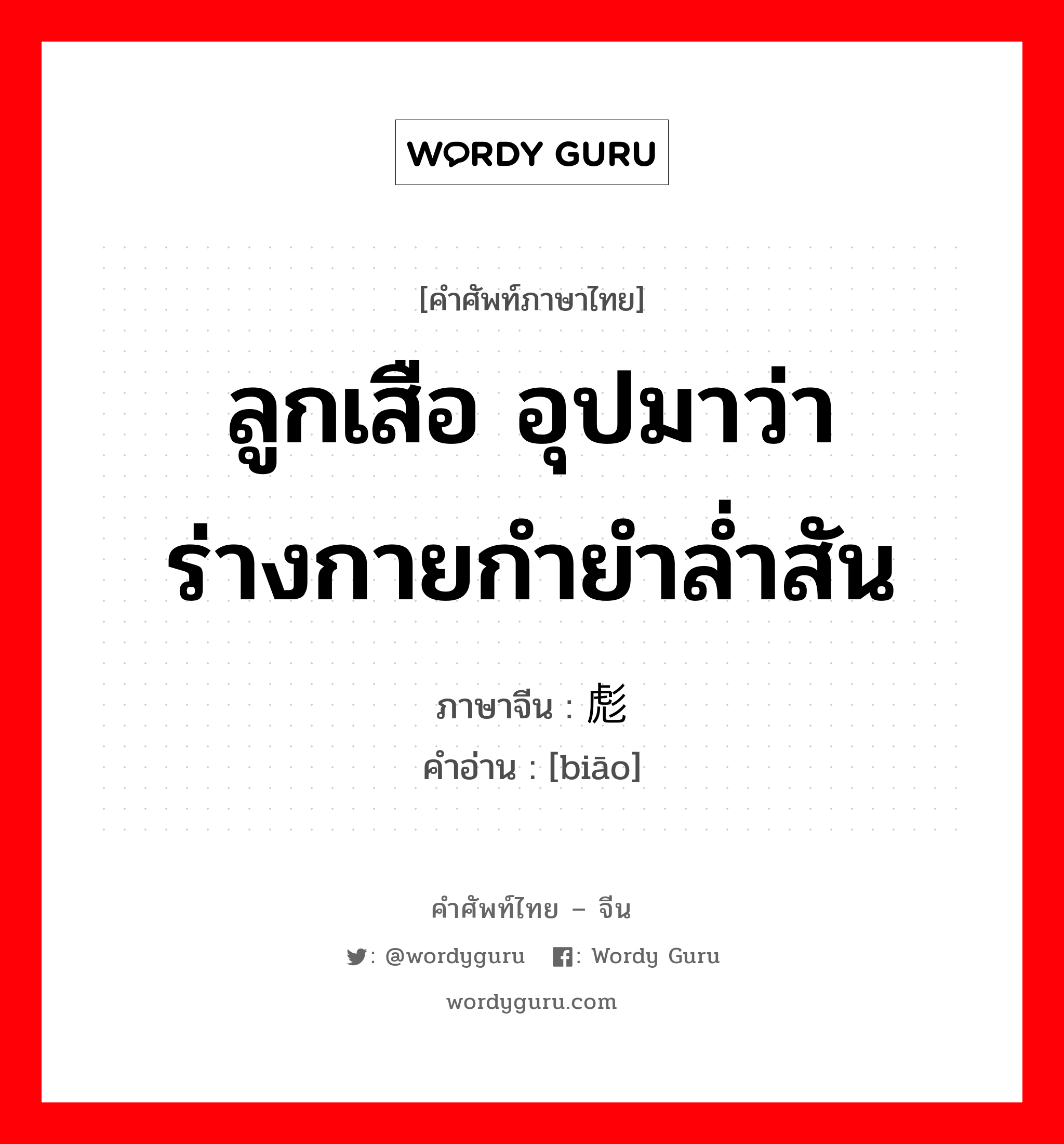 ลูกเสือ อุปมาว่าร่างกายกำยำล่ำสัน ภาษาจีนคืออะไร, คำศัพท์ภาษาไทย - จีน ลูกเสือ อุปมาว่าร่างกายกำยำล่ำสัน ภาษาจีน 彪 คำอ่าน [biāo]