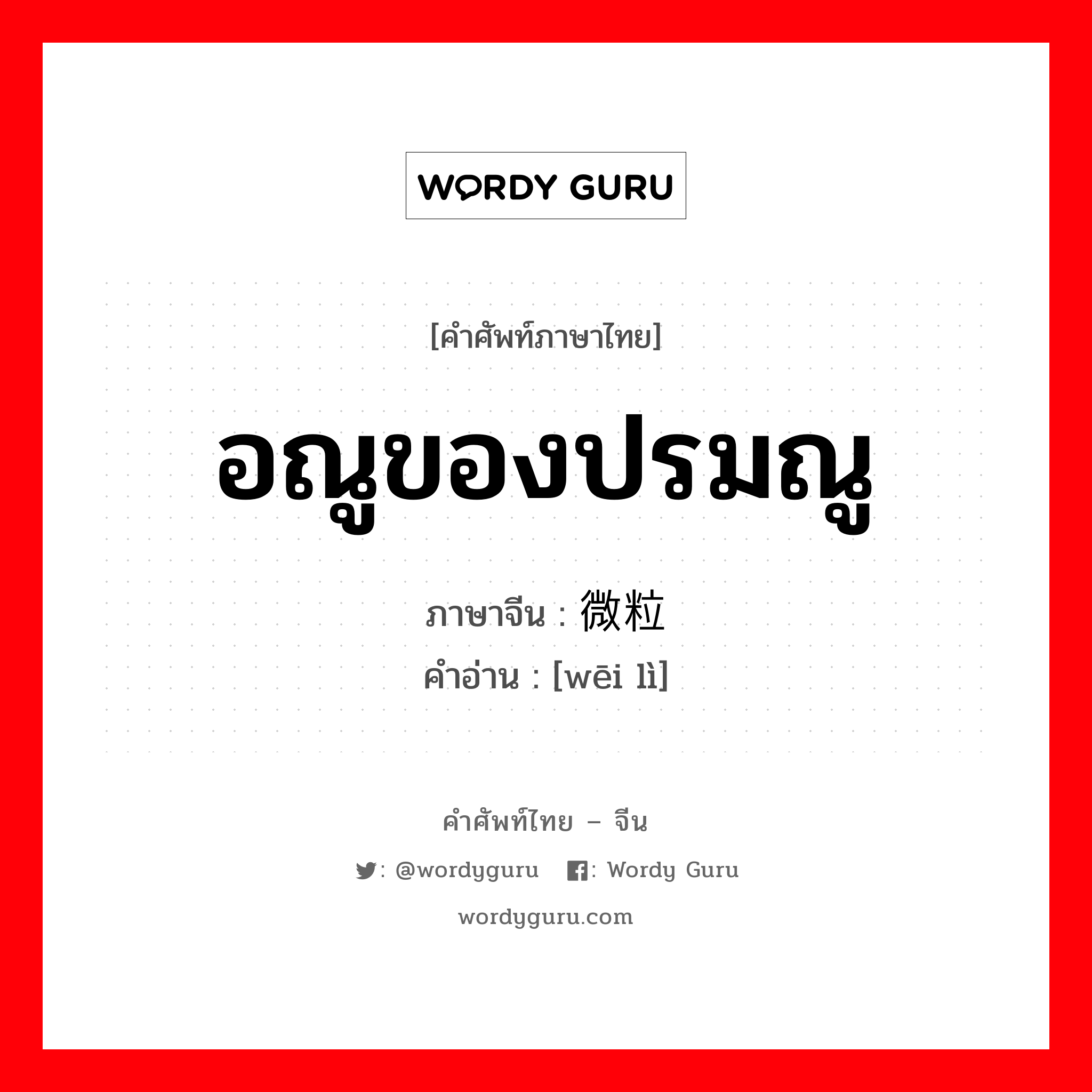 อณูของปรมณู ภาษาจีนคืออะไร, คำศัพท์ภาษาไทย - จีน อณูของปรมณู ภาษาจีน 微粒 คำอ่าน [wēi lì]