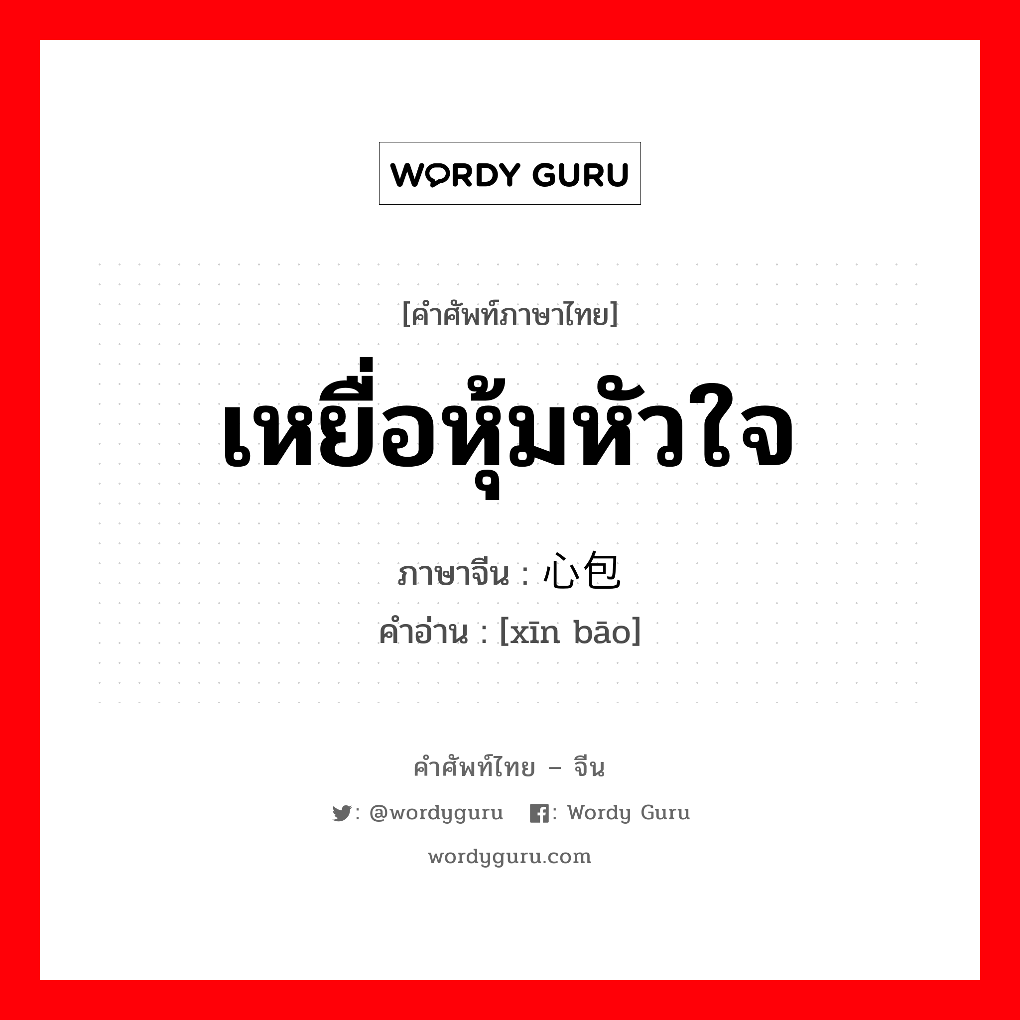 เหยื่อหุ้มหัวใจ ภาษาจีนคืออะไร, คำศัพท์ภาษาไทย - จีน เหยื่อหุ้มหัวใจ ภาษาจีน 心包 คำอ่าน [xīn bāo]