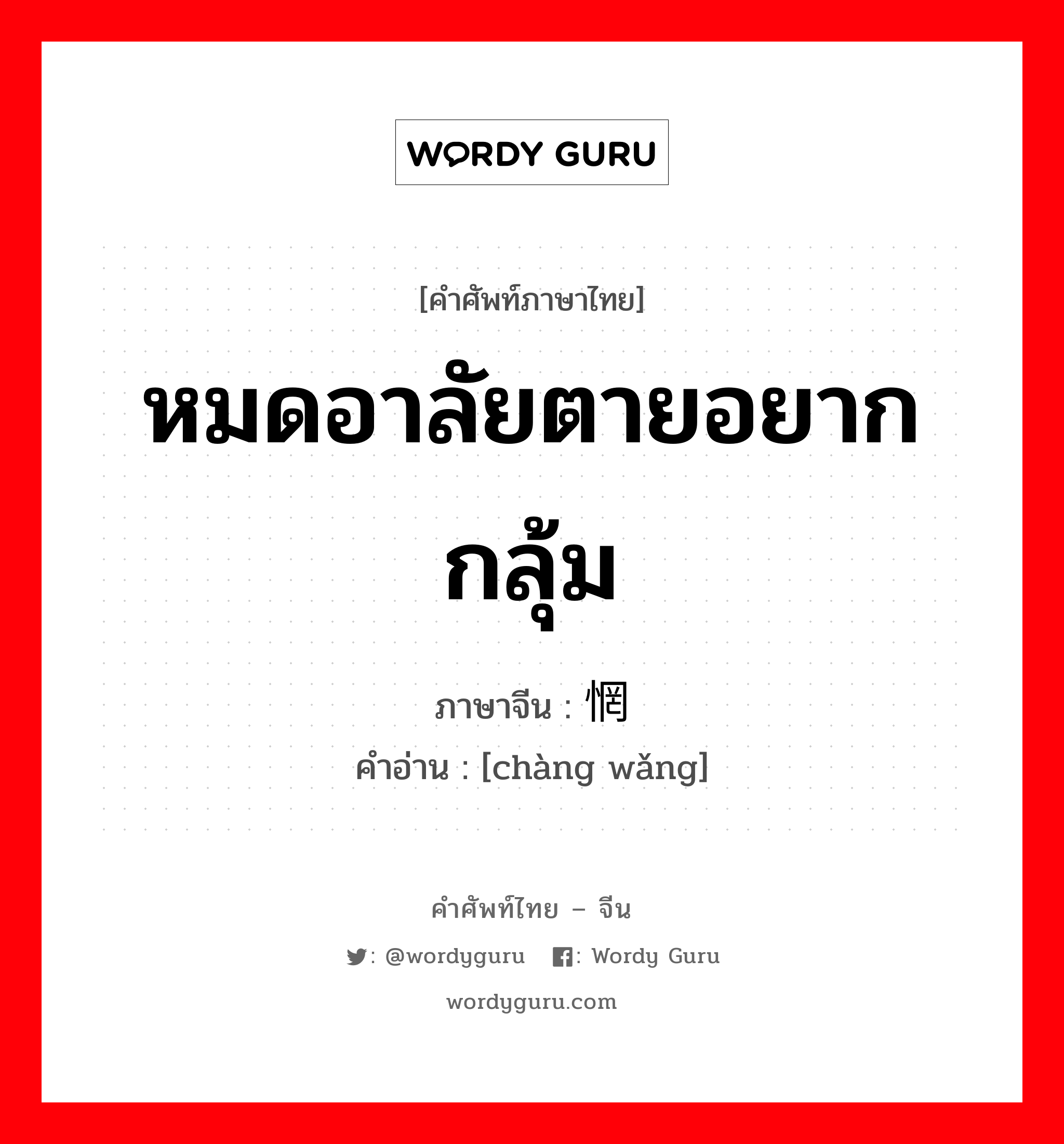 หมดอาลัยตายอยาก กลุ้ม ภาษาจีนคืออะไร, คำศัพท์ภาษาไทย - จีน หมดอาลัยตายอยาก กลุ้ม ภาษาจีน 怅惘 คำอ่าน [chàng wǎng]