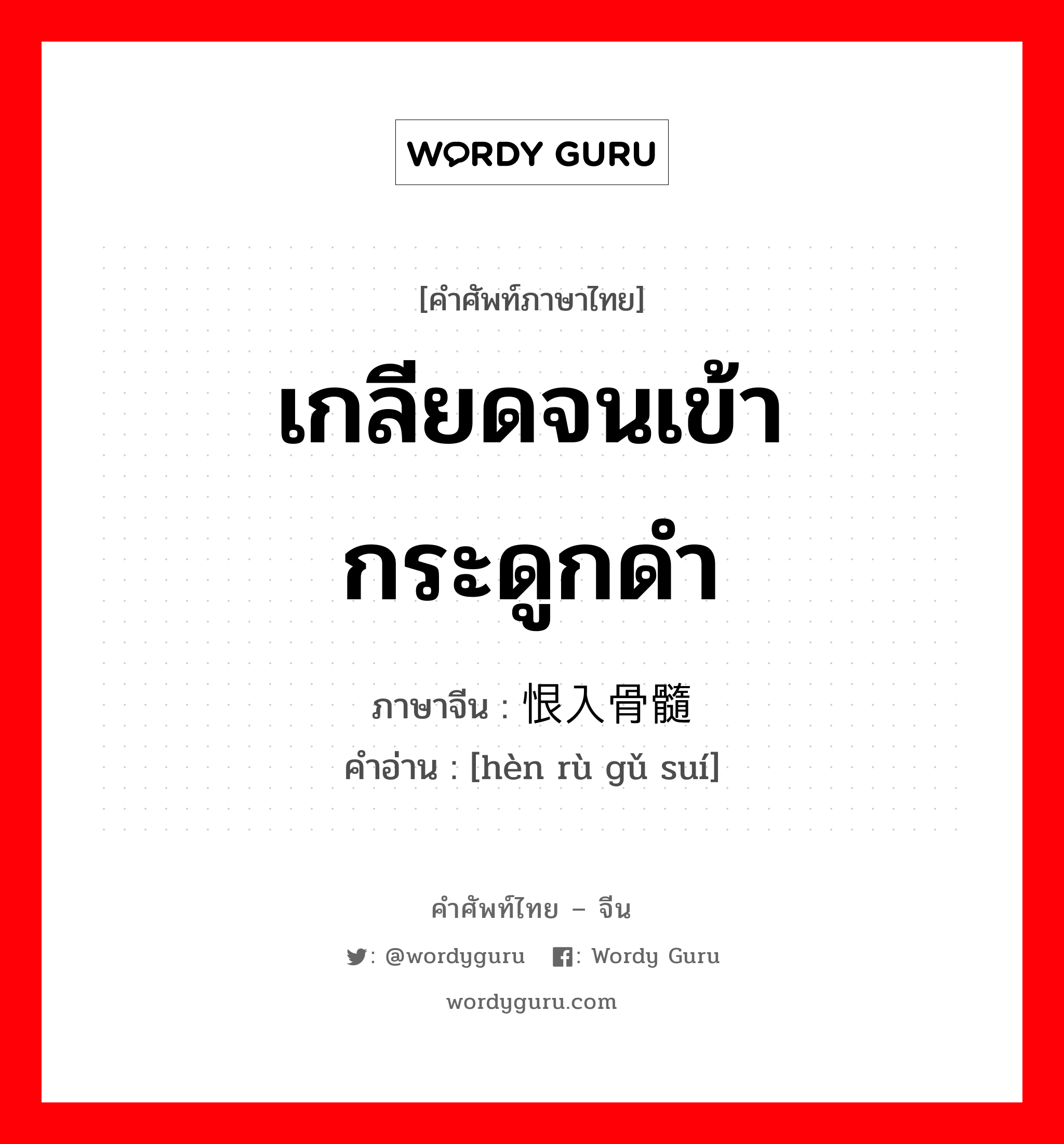 เกลียดจนเข้ากระดูกดำ ภาษาจีนคืออะไร, คำศัพท์ภาษาไทย - จีน เกลียดจนเข้ากระดูกดำ ภาษาจีน 恨入骨髓 คำอ่าน [hèn rù gǔ suí]