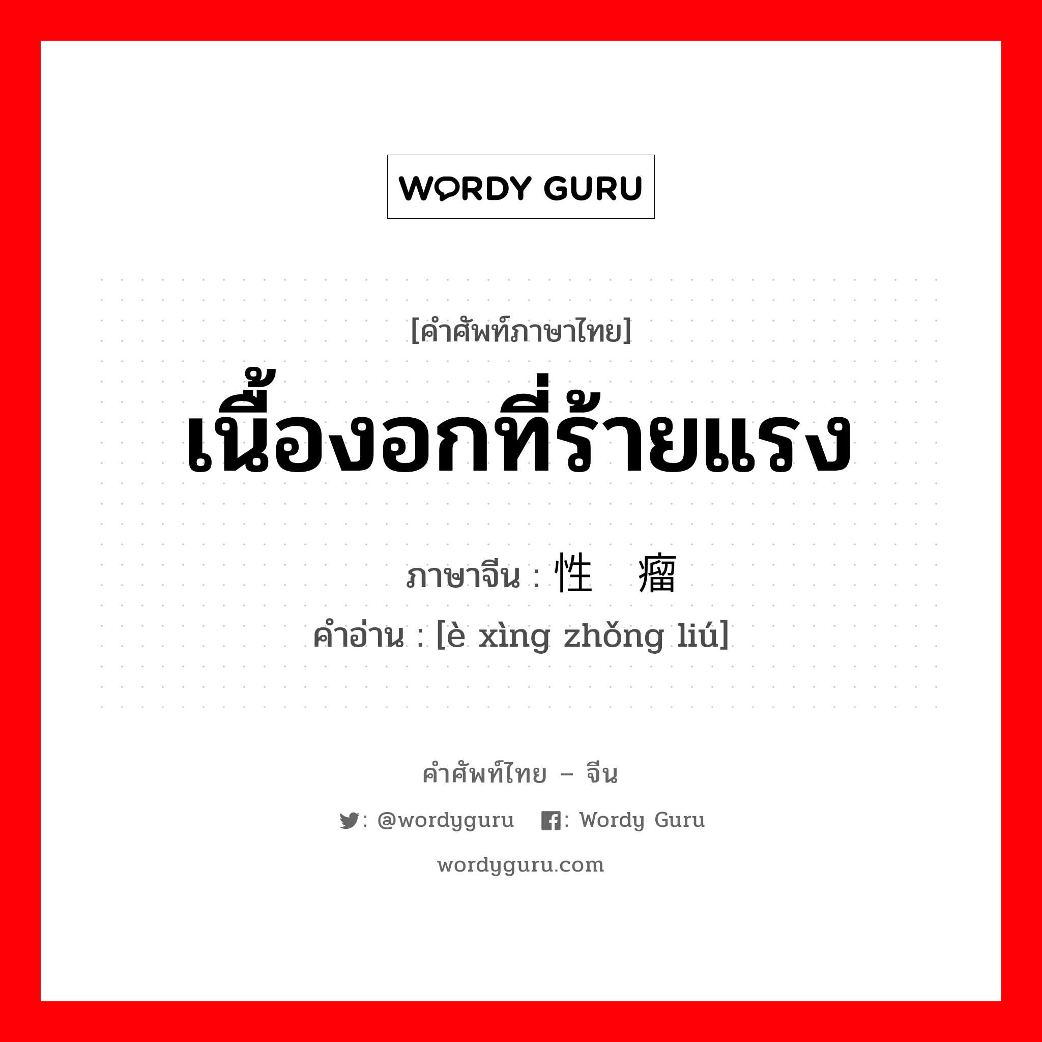 เนื้องอกที่ร้ายแรง ภาษาจีนคืออะไร, คำศัพท์ภาษาไทย - จีน เนื้องอกที่ร้ายแรง ภาษาจีน 恶性肿瘤 คำอ่าน [è xìng zhǒng liú]