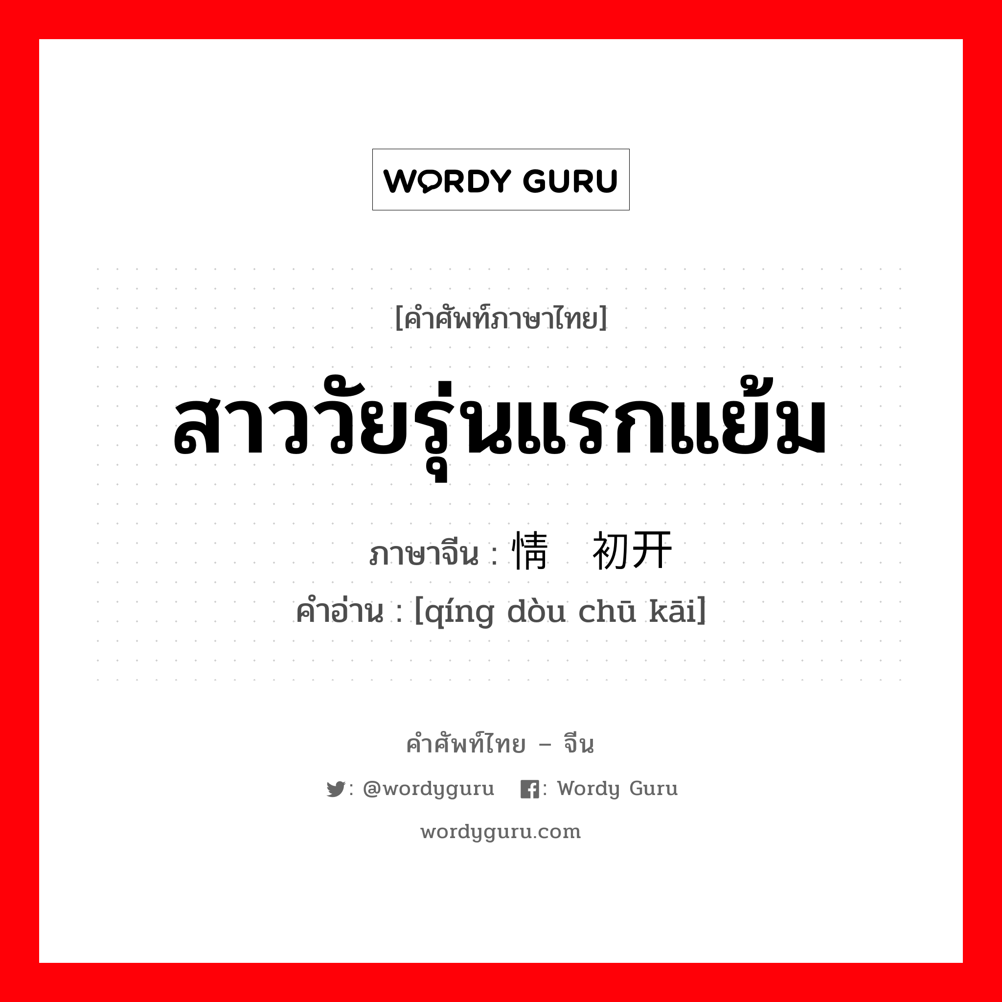 สาววัยรุ่นแรกแย้ม ภาษาจีนคืออะไร, คำศัพท์ภาษาไทย - จีน สาววัยรุ่นแรกแย้ม ภาษาจีน 情窦初开 คำอ่าน [qíng dòu chū kāi]