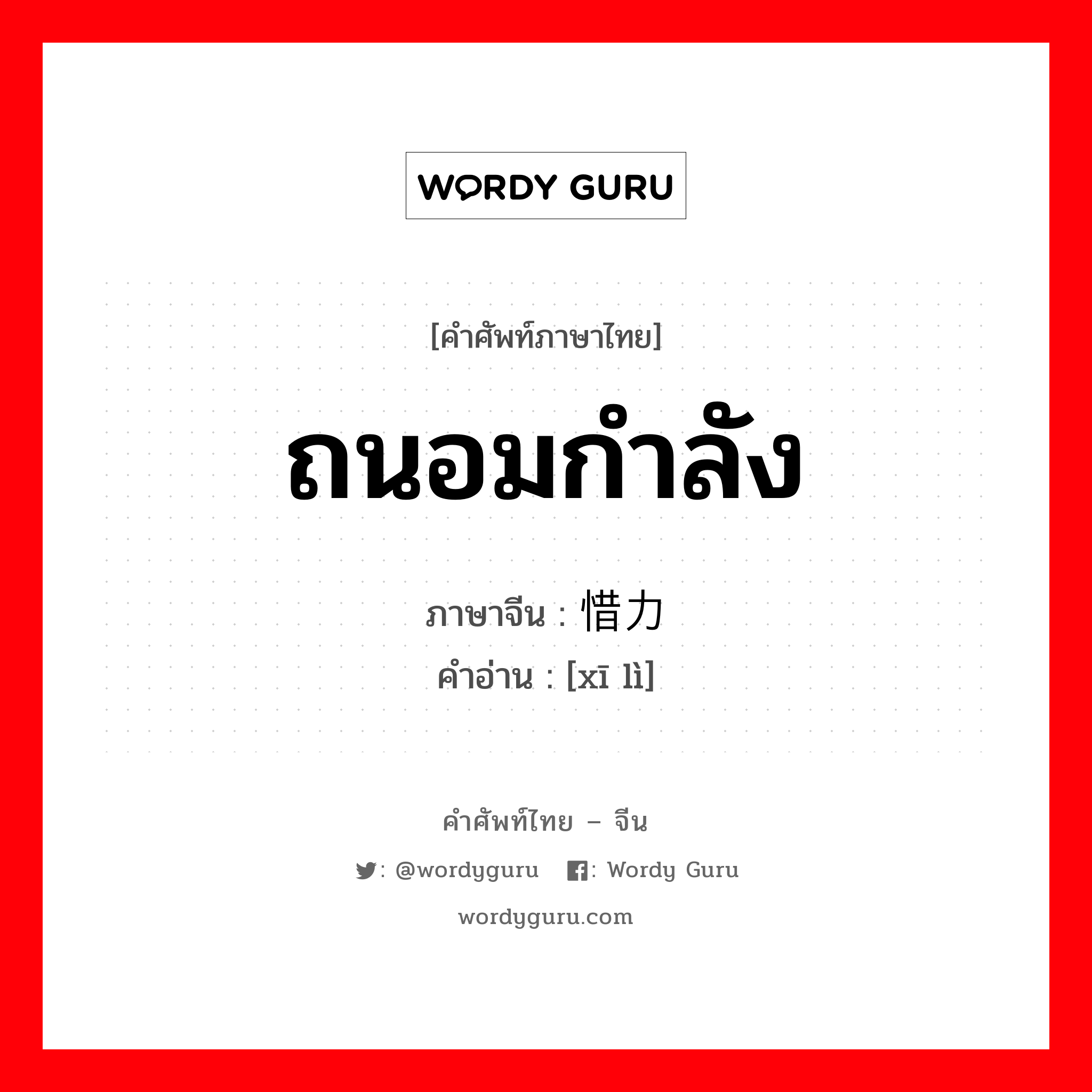 ถนอมกำลัง ภาษาจีนคืออะไร, คำศัพท์ภาษาไทย - จีน ถนอมกำลัง ภาษาจีน 惜力 คำอ่าน [xī lì]