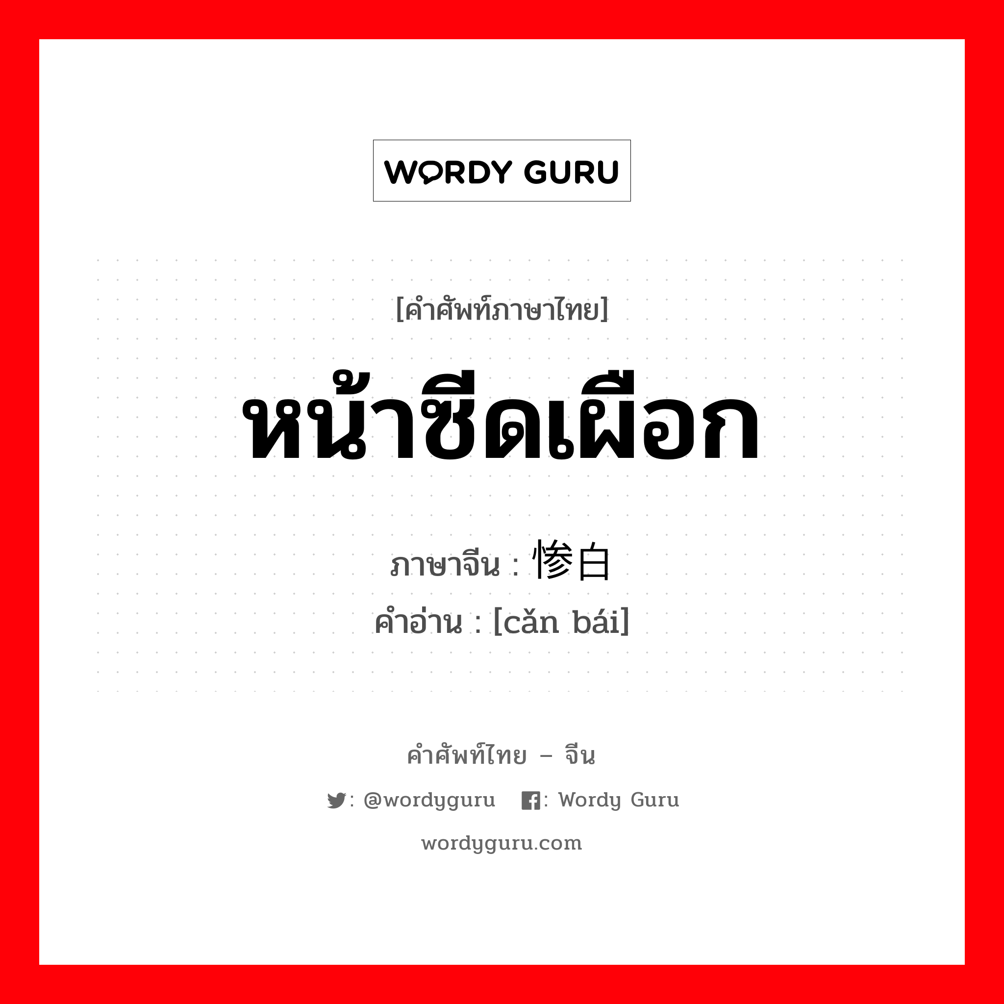 惨白 ภาษาไทย?, คำศัพท์ภาษาไทย - จีน 惨白 ภาษาจีน หน้าซีดเผือก คำอ่าน [cǎn bái]