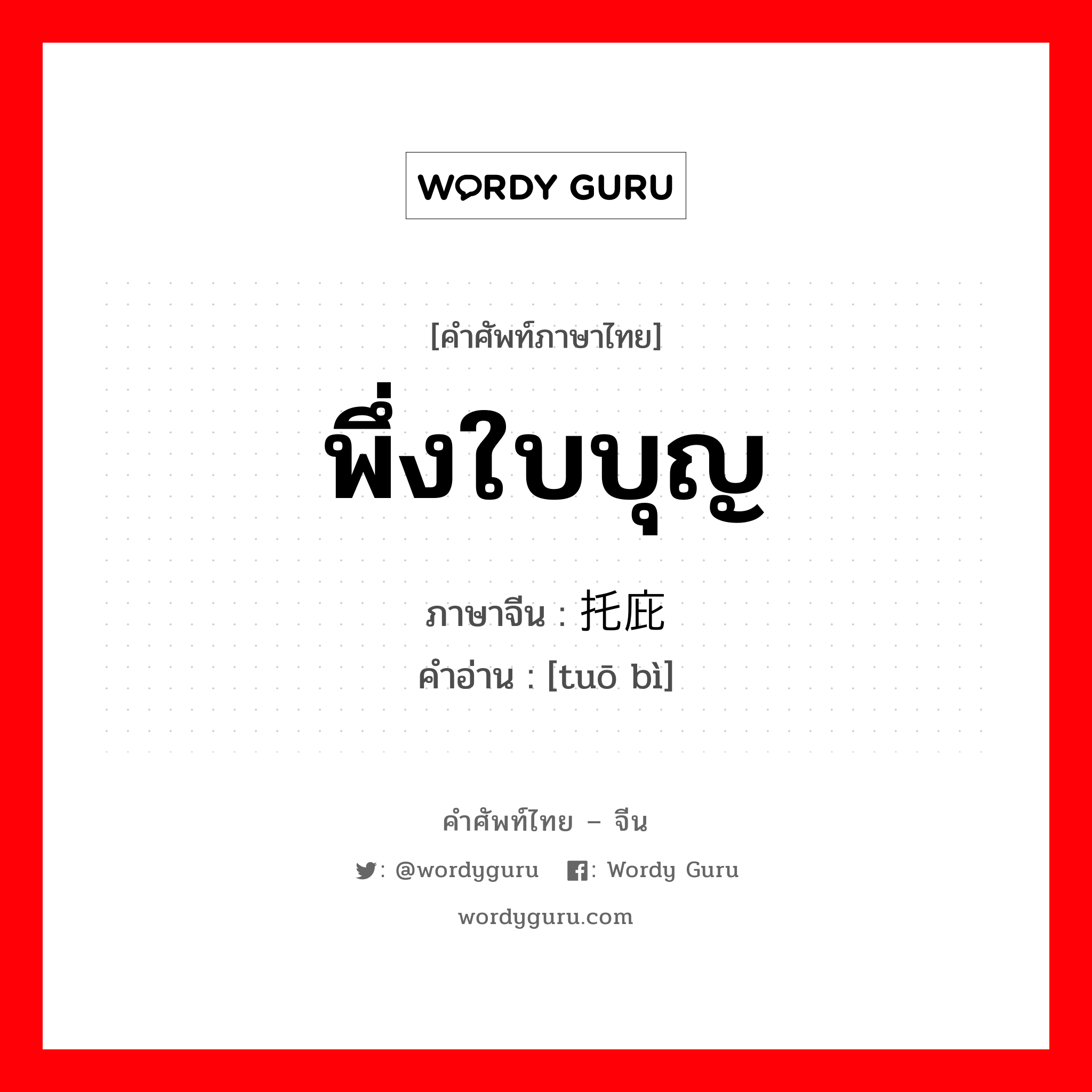 พึ่งใบบุญ ภาษาจีนคืออะไร, คำศัพท์ภาษาไทย - จีน พึ่งใบบุญ ภาษาจีน 托庇 คำอ่าน [tuō bì]