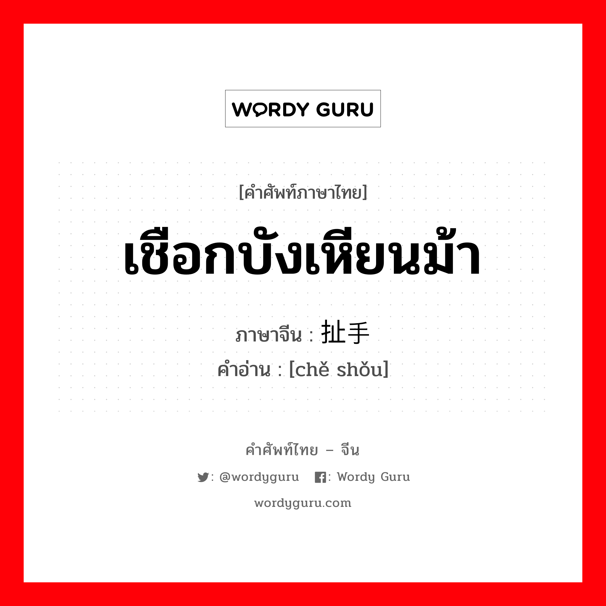 เชือกบังเหียนม้า ภาษาจีนคืออะไร, คำศัพท์ภาษาไทย - จีน เชือกบังเหียนม้า ภาษาจีน 扯手 คำอ่าน [chě shǒu]