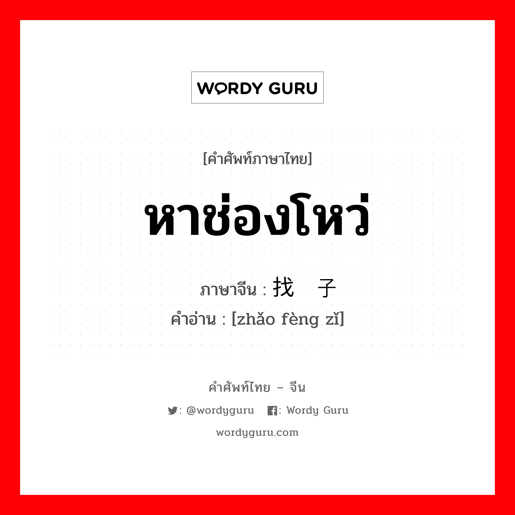 หาช่องโหว่ ภาษาจีนคืออะไร, คำศัพท์ภาษาไทย - จีน หาช่องโหว่ ภาษาจีน 找缝子 คำอ่าน [zhǎo fèng zǐ]