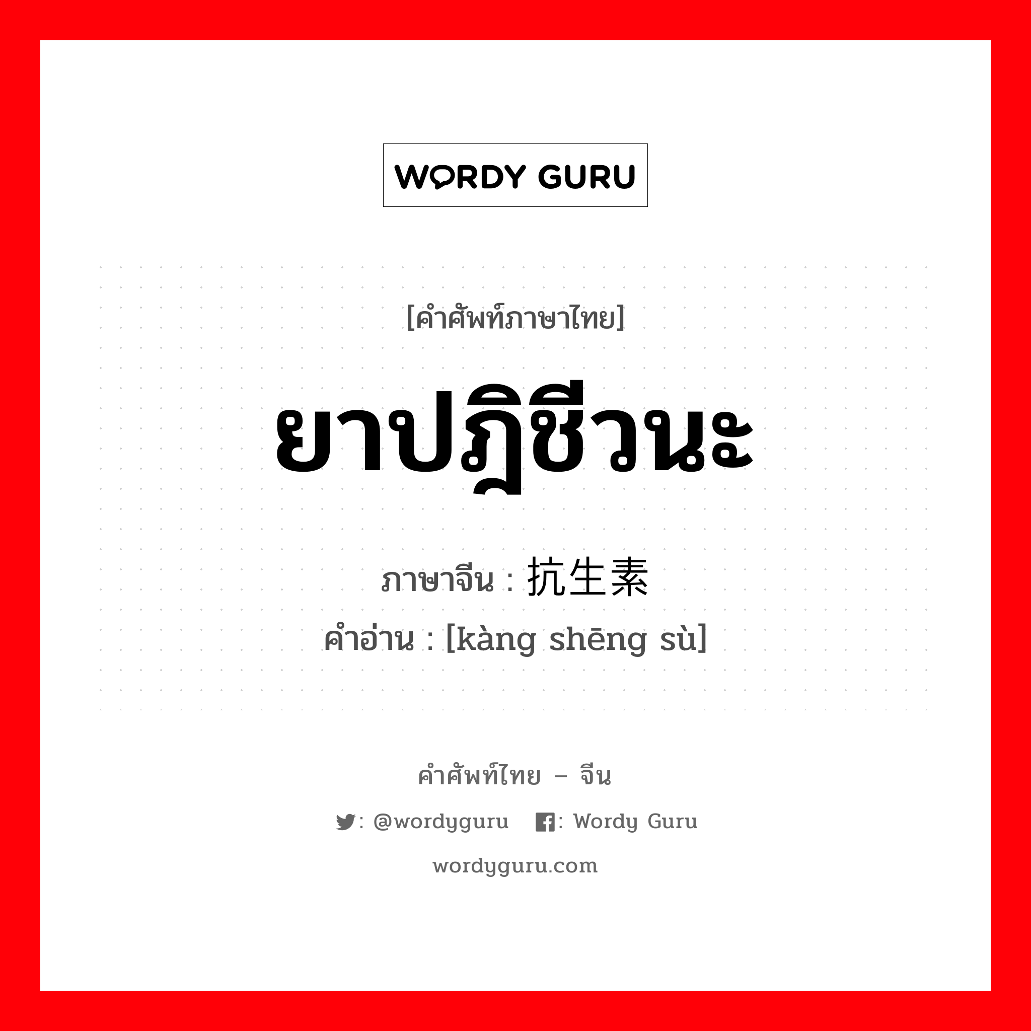 ยาปฎิชีวนะ ภาษาจีนคืออะไร, คำศัพท์ภาษาไทย - จีน ยาปฎิชีวนะ ภาษาจีน 抗生素 คำอ่าน [kàng shēng sù]