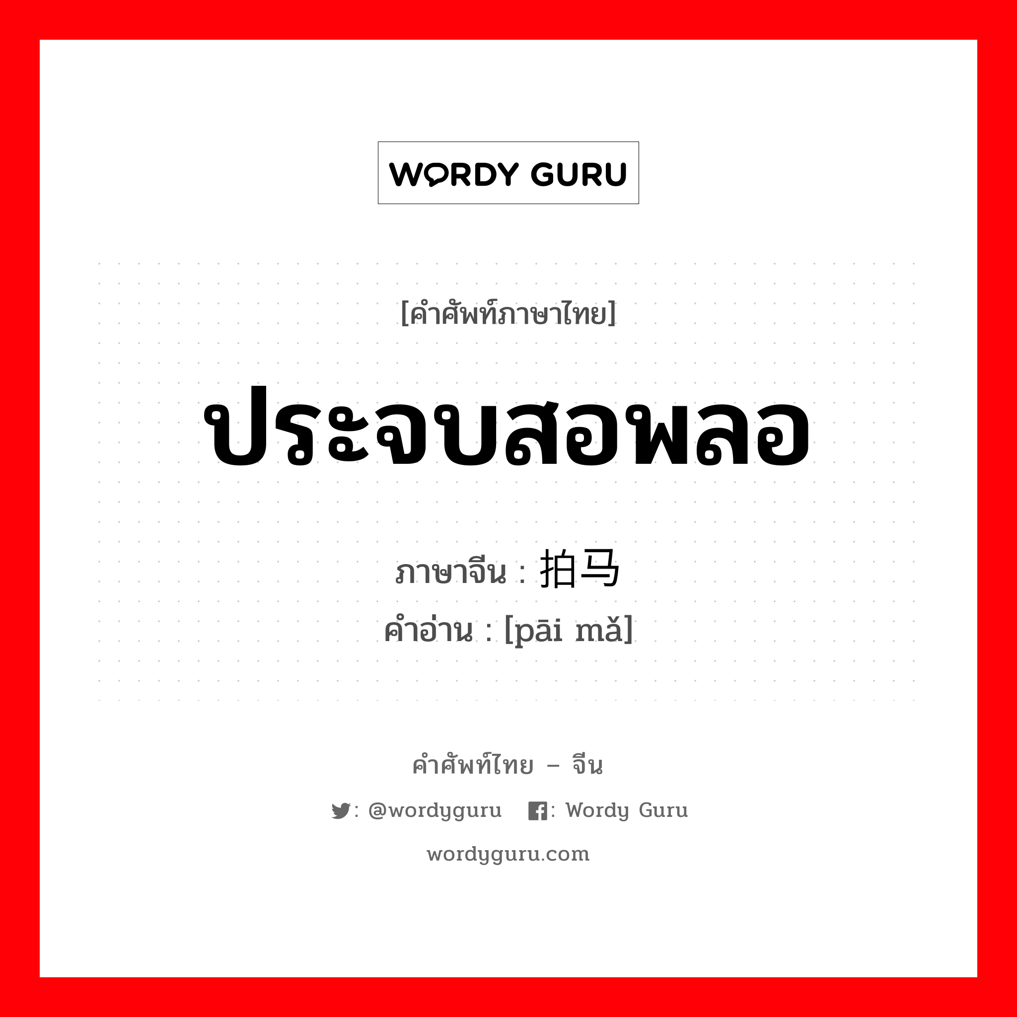 ประจบสอพลอ ภาษาจีนคืออะไร, คำศัพท์ภาษาไทย - จีน ประจบสอพลอ ภาษาจีน 拍马 คำอ่าน [pāi mǎ]