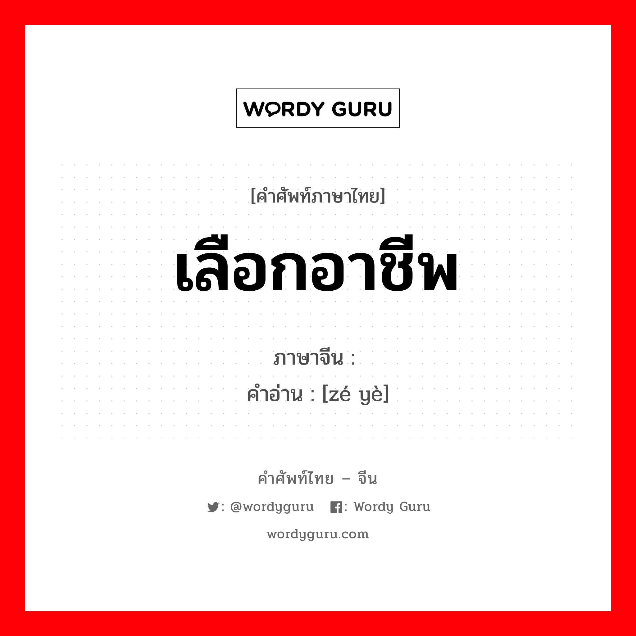 เลือกอาชีพ ภาษาจีนคืออะไร, คำศัพท์ภาษาไทย - จีน เลือกอาชีพ ภาษาจีน 择业 คำอ่าน [zé yè]