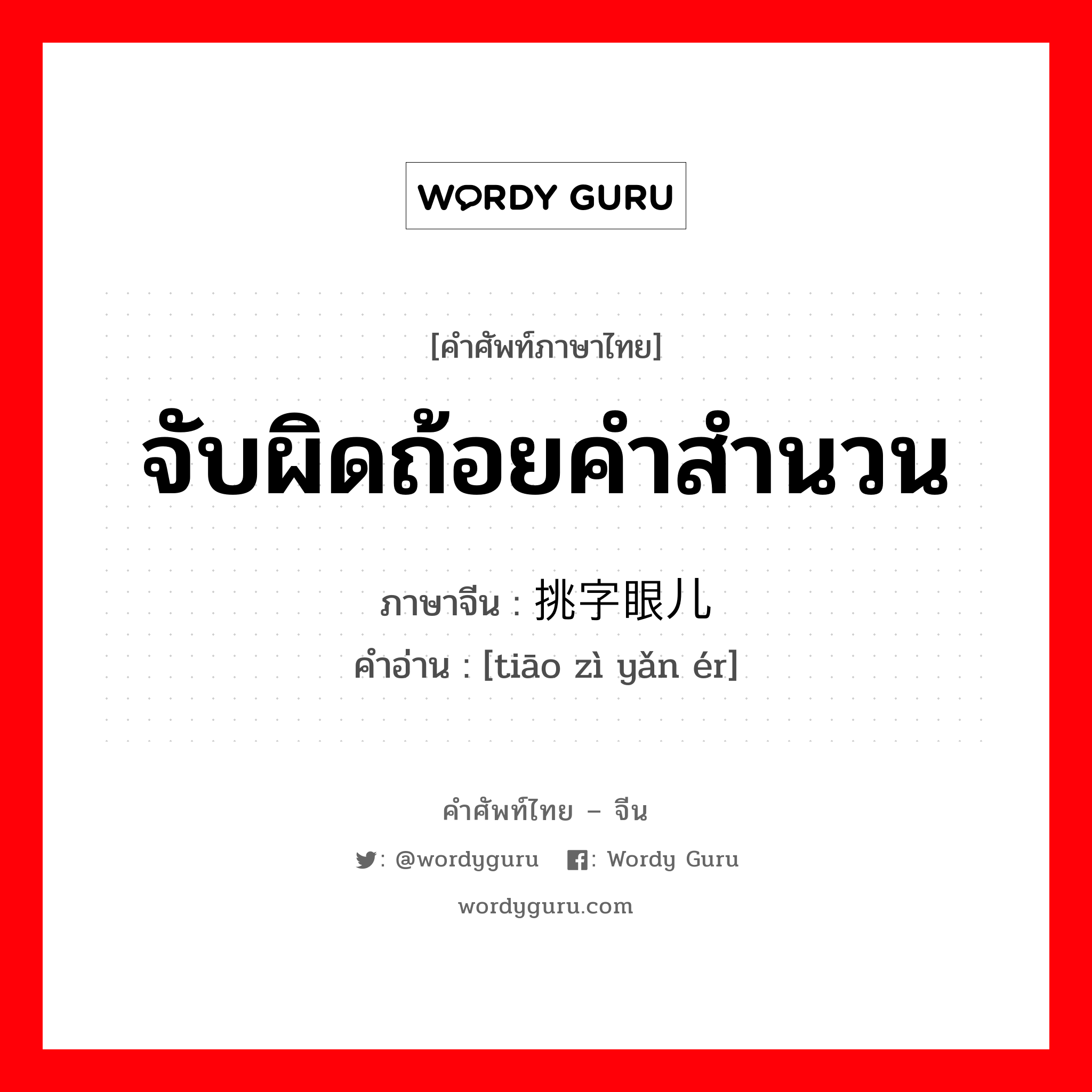 จับผิดถ้อยคำสำนวน ภาษาจีนคืออะไร, คำศัพท์ภาษาไทย - จีน จับผิดถ้อยคำสำนวน ภาษาจีน 挑字眼儿 คำอ่าน [tiāo zì yǎn ér]