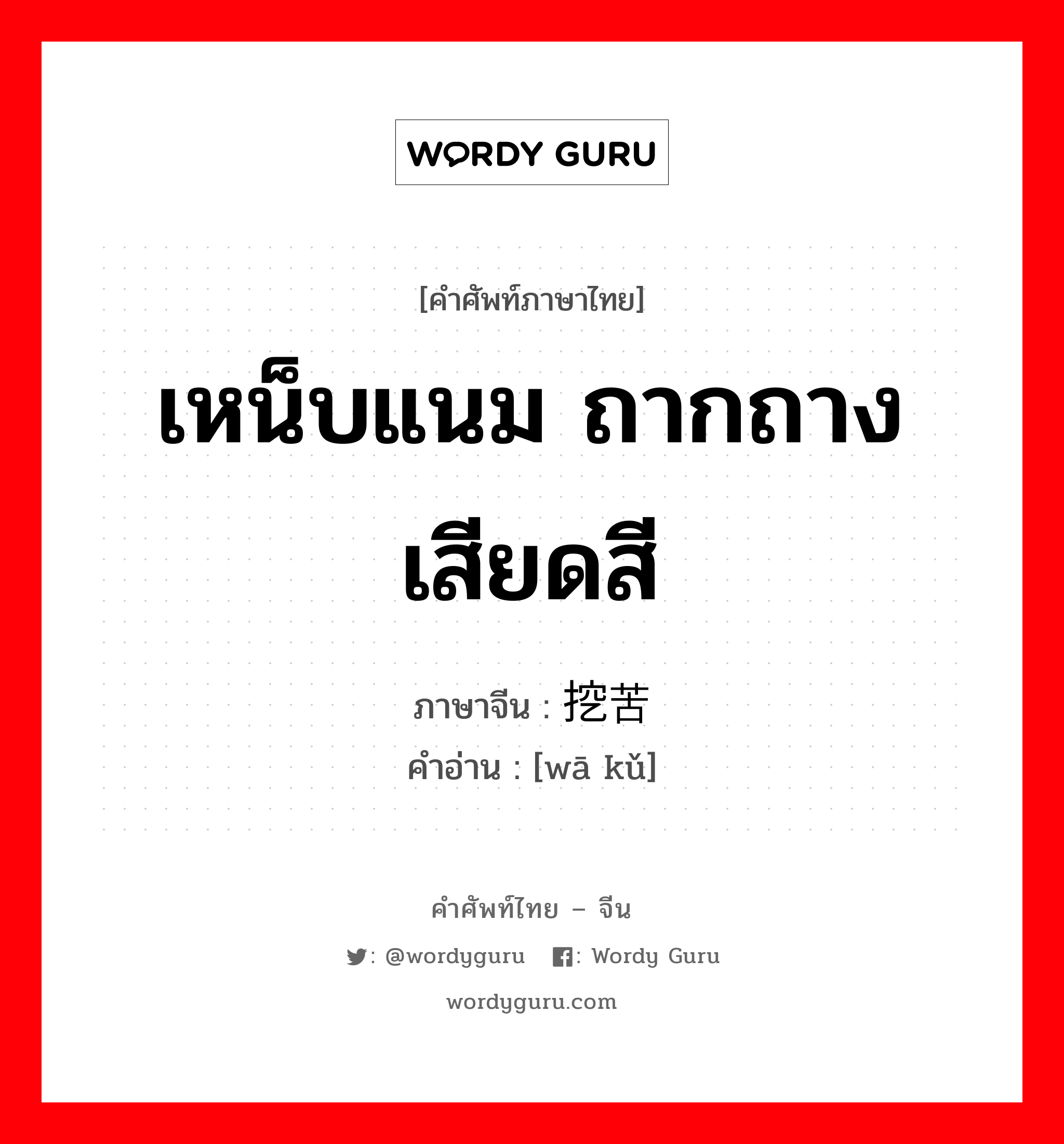 เหน็บแนม ถากถาง เสียดสี ภาษาจีนคืออะไร, คำศัพท์ภาษาไทย - จีน เหน็บแนม ถากถาง เสียดสี ภาษาจีน 挖苦 คำอ่าน [wā kǔ]