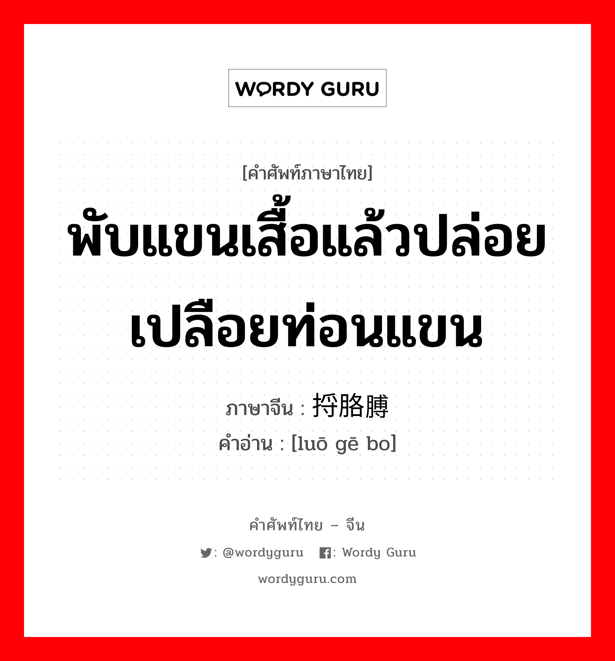 พับแขนเสื้อแล้วปล่อยเปลือยท่อนแขน ภาษาจีนคืออะไร, คำศัพท์ภาษาไทย - จีน พับแขนเสื้อแล้วปล่อยเปลือยท่อนแขน ภาษาจีน 捋胳膊 คำอ่าน [luō gē bo]