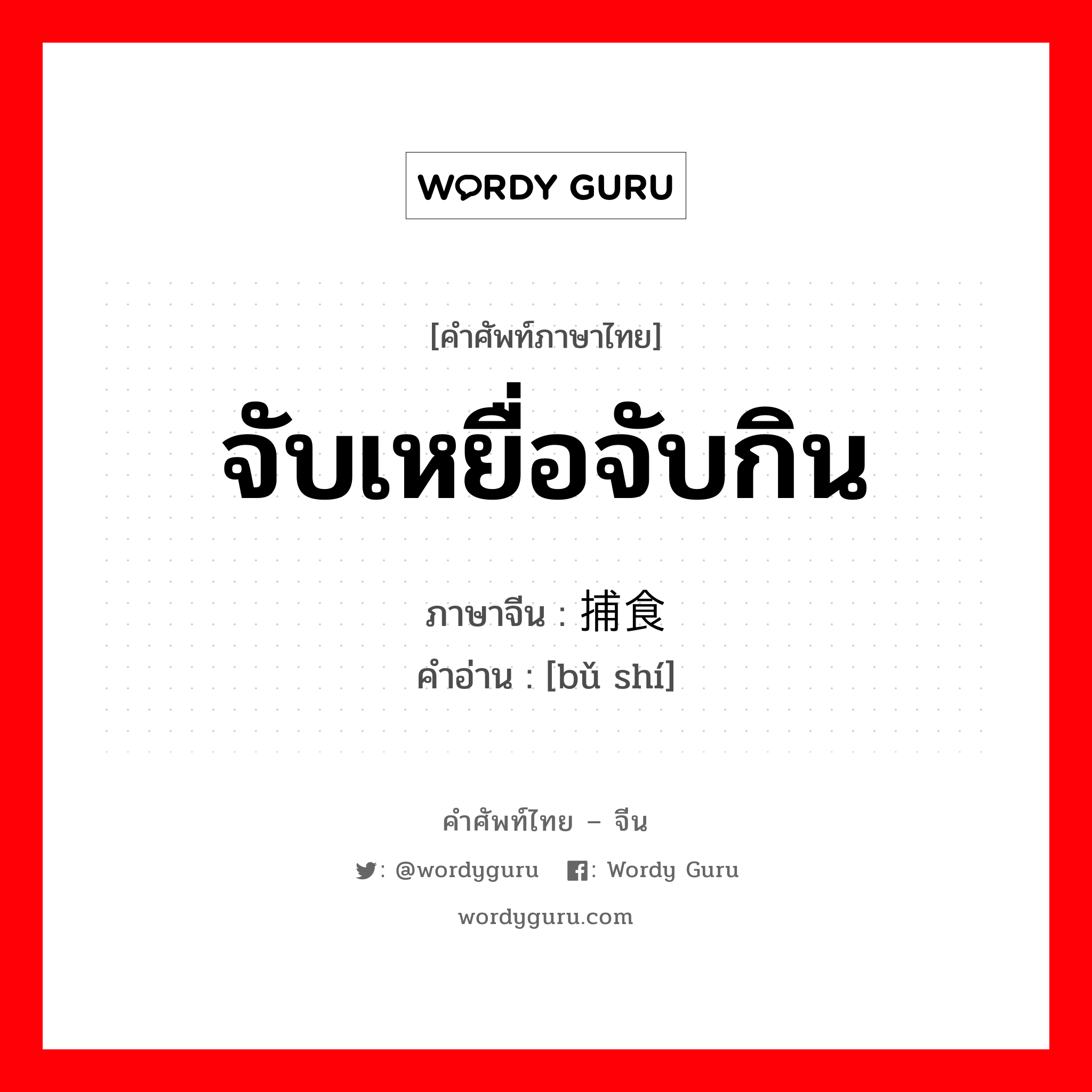 จับเหยื่อจับกิน ภาษาจีนคืออะไร, คำศัพท์ภาษาไทย - จีน จับเหยื่อจับกิน ภาษาจีน 捕食 คำอ่าน [bǔ shí]