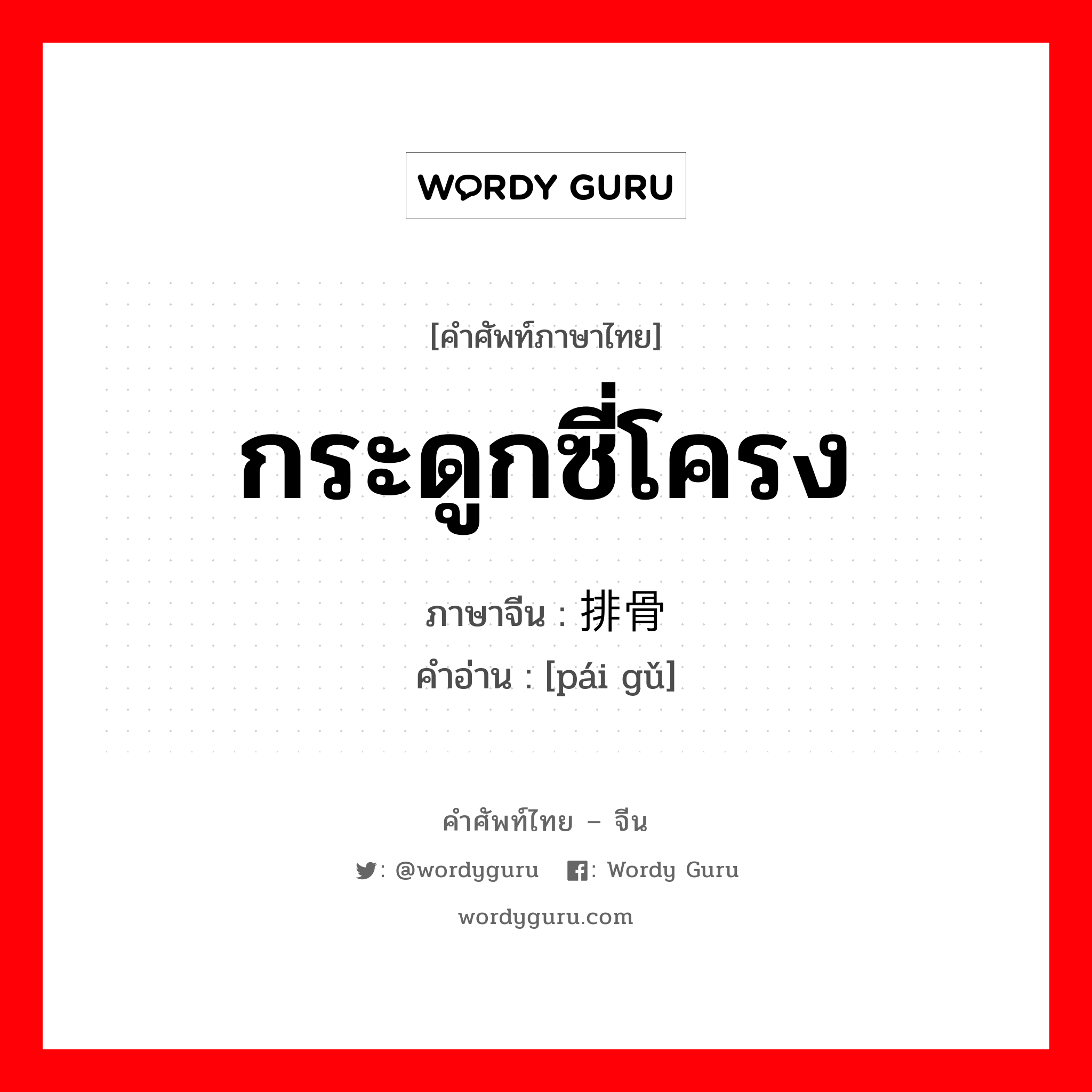 กระดูกซี่โครง ภาษาจีนคืออะไร, คำศัพท์ภาษาไทย - จีน กระดูกซี่โครง ภาษาจีน 排骨 คำอ่าน [pái gǔ]