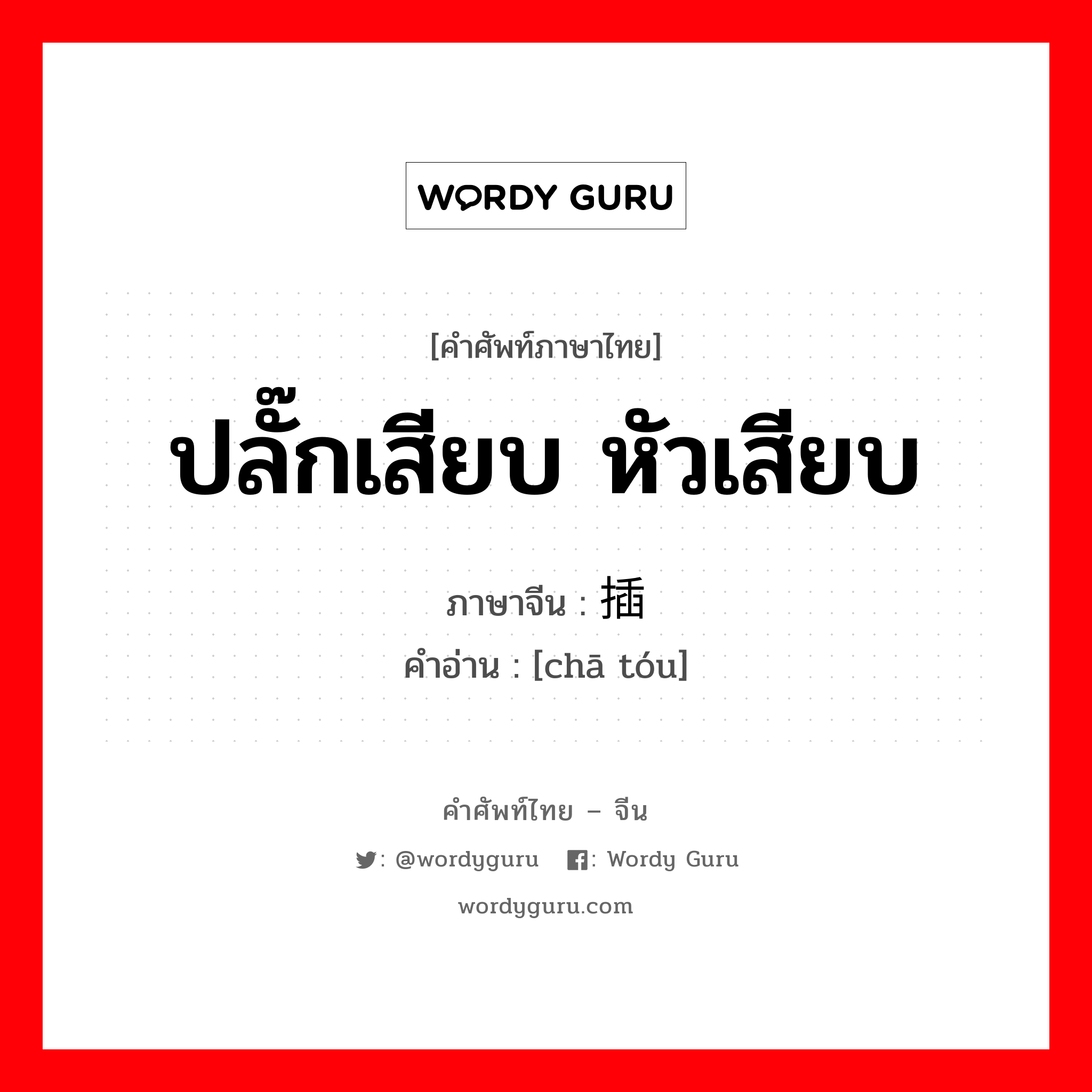 ปลั๊กเสียบ หัวเสียบ ภาษาจีนคืออะไร, คำศัพท์ภาษาไทย - จีน ปลั๊กเสียบ หัวเสียบ ภาษาจีน 插头 คำอ่าน [chā tóu]