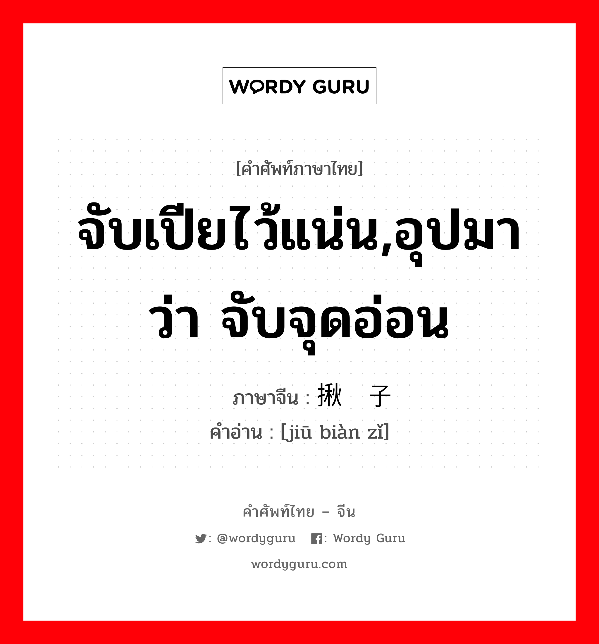 จับเปียไว้แน่น,อุปมาว่า จับจุดอ่อน ภาษาจีนคืออะไร, คำศัพท์ภาษาไทย - จีน จับเปียไว้แน่น,อุปมาว่า จับจุดอ่อน ภาษาจีน 揪辫子 คำอ่าน [jiū biàn zǐ]