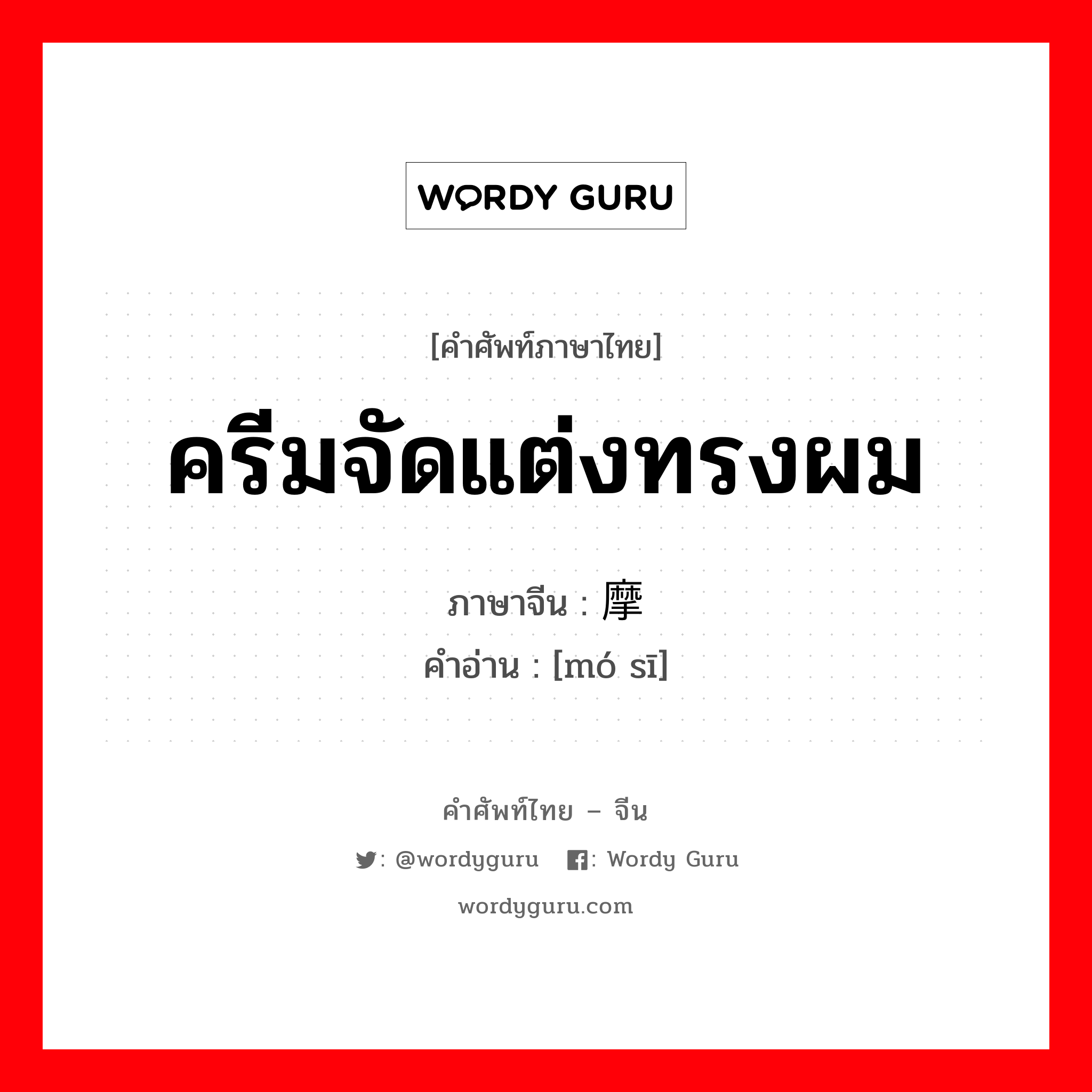 ครีมจัดแต่งทรงผม ภาษาจีนคืออะไร, คำศัพท์ภาษาไทย - จีน ครีมจัดแต่งทรงผม ภาษาจีน 摩丝 คำอ่าน [mó sī]