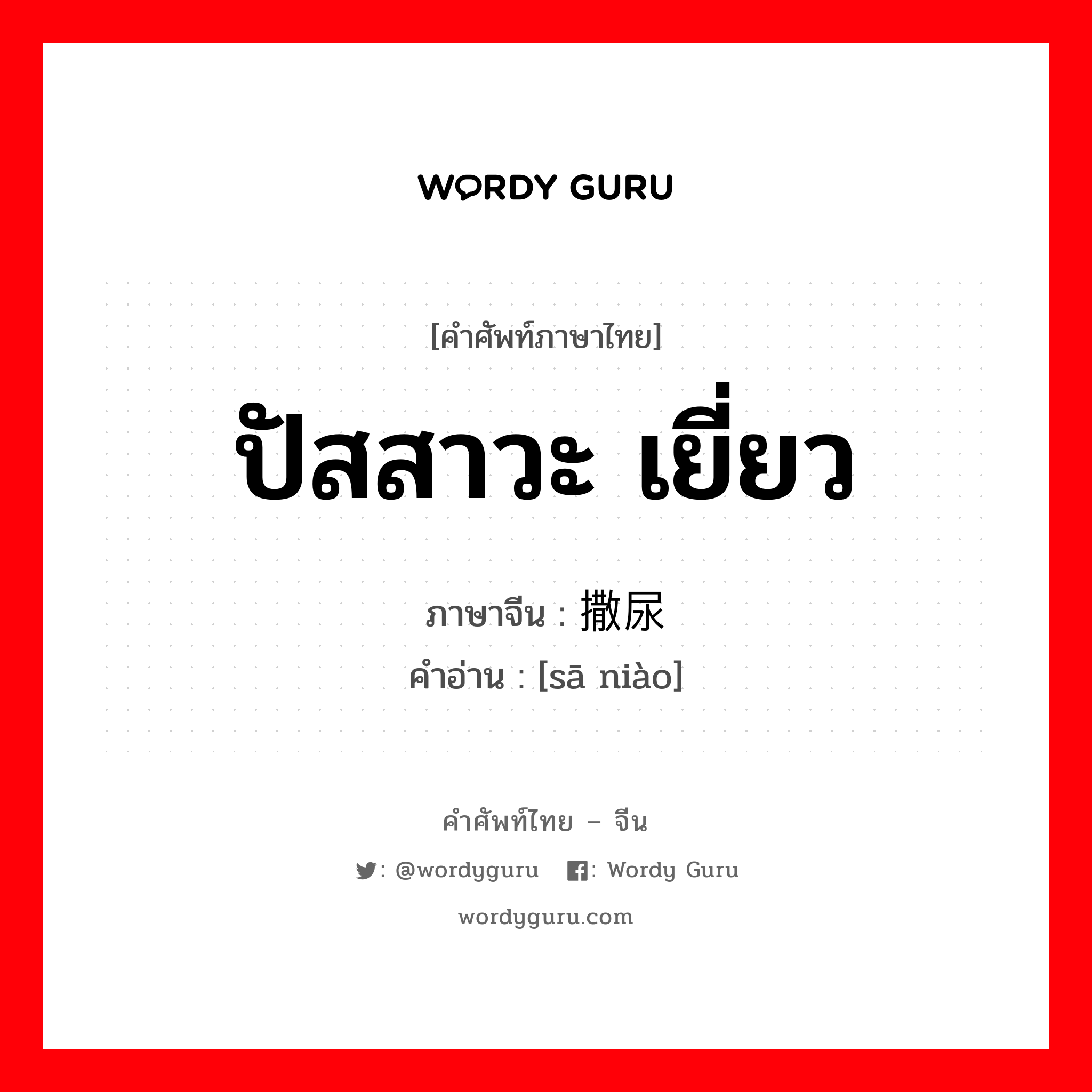 ปัสสาวะ เยี่ยว ภาษาจีนคืออะไร, คำศัพท์ภาษาไทย - จีน ปัสสาวะ เยี่ยว ภาษาจีน 撒尿 คำอ่าน [sā niào]