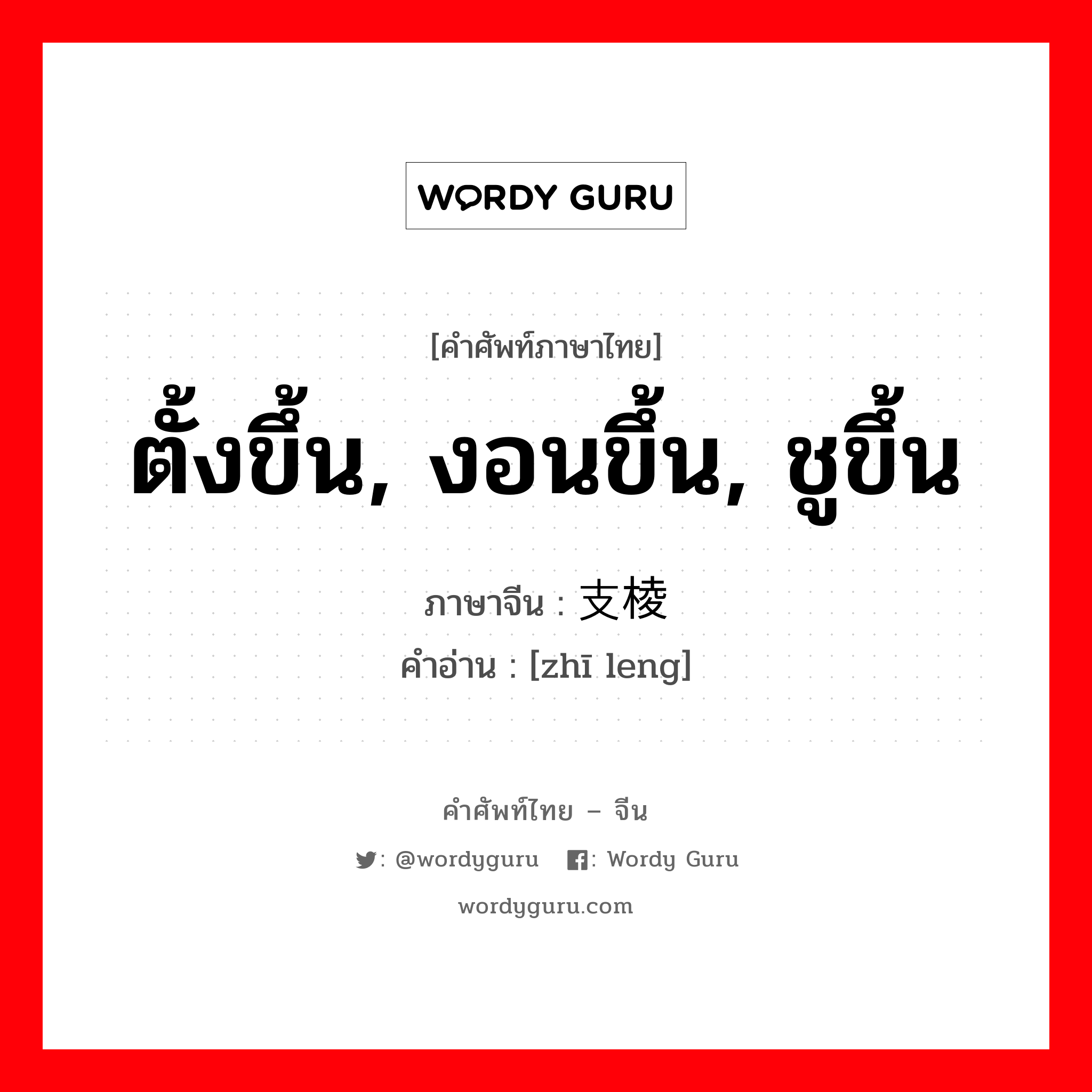 ตั้งขึ้น, งอนขึ้น, ชูขึ้น ภาษาจีนคืออะไร, คำศัพท์ภาษาไทย - จีน ตั้งขึ้น, งอนขึ้น, ชูขึ้น ภาษาจีน 支棱 คำอ่าน [zhī leng]