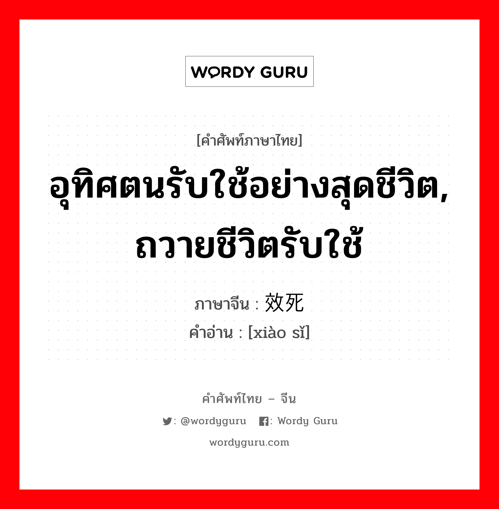 อุทิศตนรับใช้อย่างสุดชีวิต, ถวายชีวิตรับใช้ ภาษาจีนคืออะไร, คำศัพท์ภาษาไทย - จีน อุทิศตนรับใช้อย่างสุดชีวิต, ถวายชีวิตรับใช้ ภาษาจีน 效死 คำอ่าน [xiào sǐ]