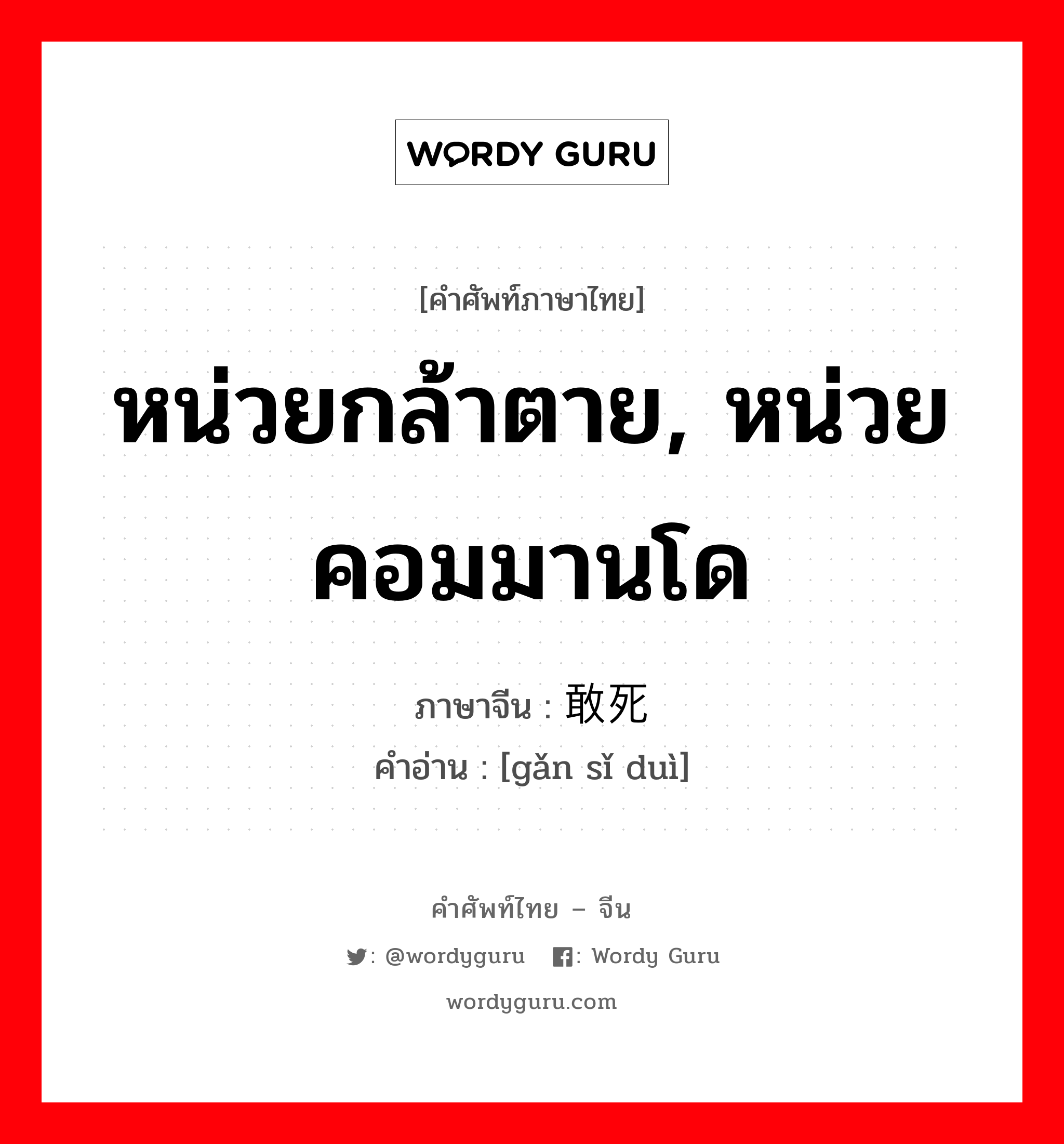 หน่วยกล้าตาย, หน่วยคอมมานโด ภาษาจีนคืออะไร, คำศัพท์ภาษาไทย - จีน หน่วยกล้าตาย, หน่วยคอมมานโด ภาษาจีน 敢死队 คำอ่าน [gǎn sǐ duì]