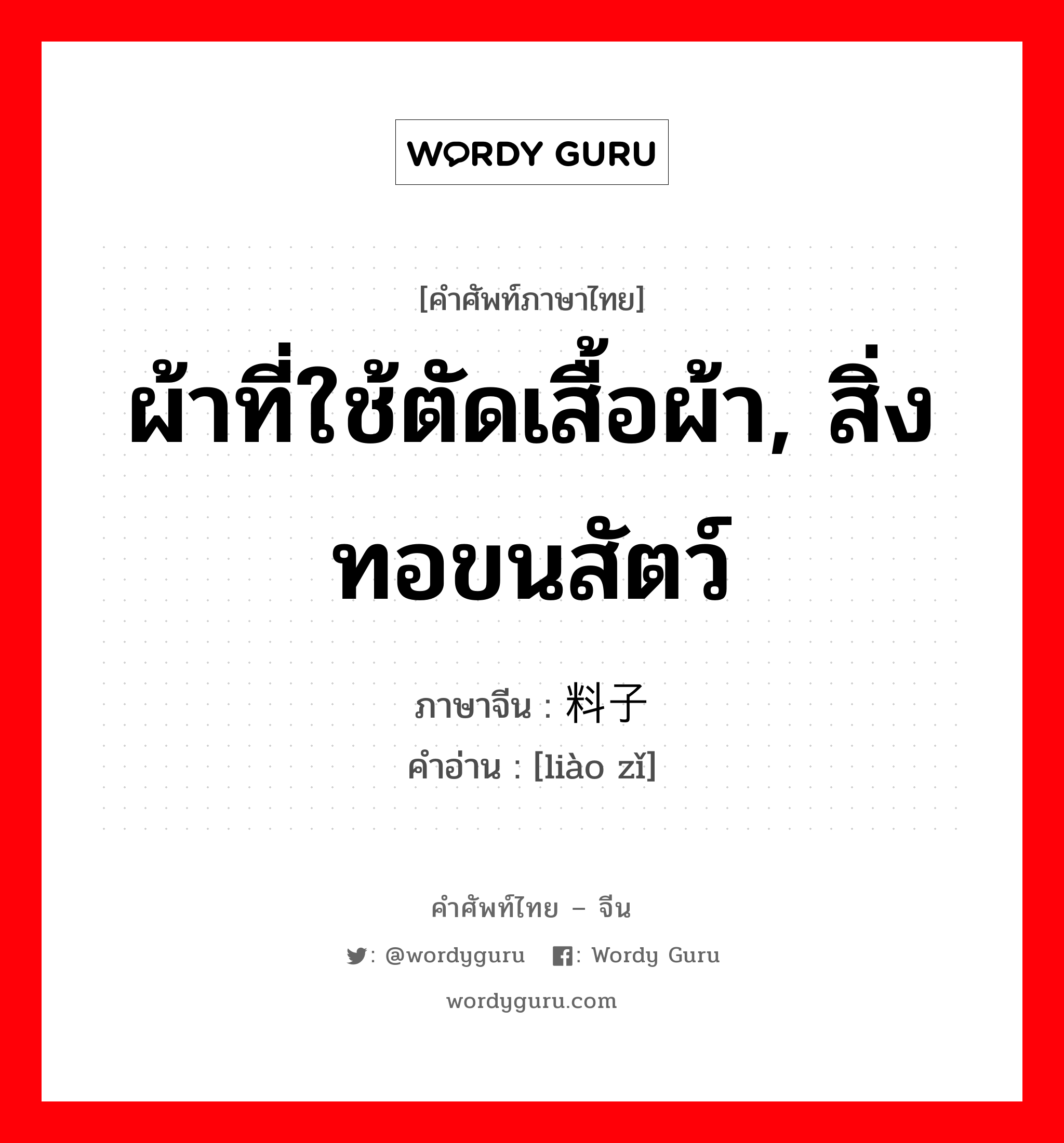 ผ้าที่ใช้ตัดเสื้อผ้า, สิ่งทอขนสัตว์ ภาษาจีนคืออะไร, คำศัพท์ภาษาไทย - จีน ผ้าที่ใช้ตัดเสื้อผ้า, สิ่งทอขนสัตว์ ภาษาจีน 料子 คำอ่าน [liào zǐ]