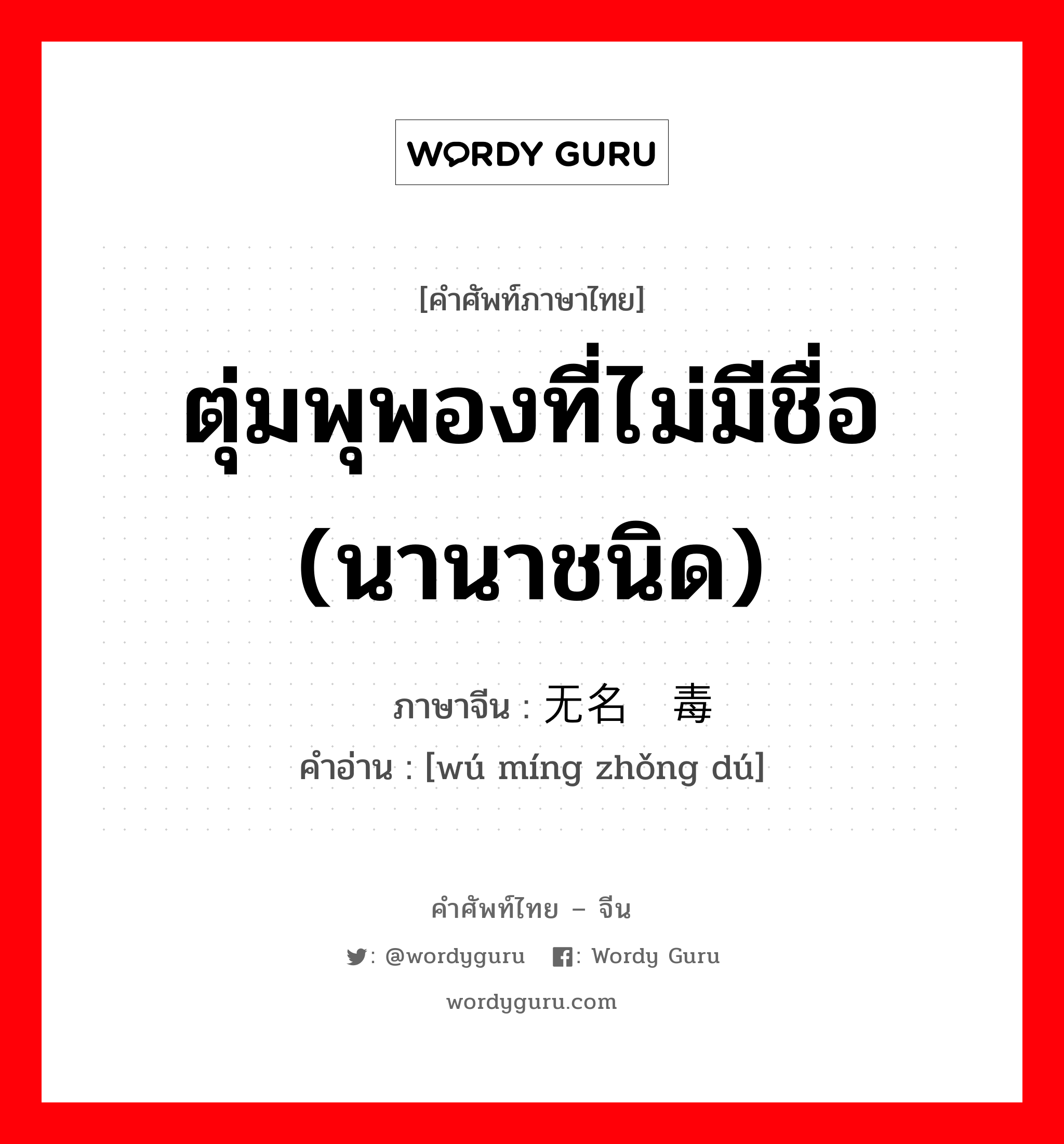 ตุ่มพุพองที่ไม่มีชื่อ (นานาชนิด) ภาษาจีนคืออะไร, คำศัพท์ภาษาไทย - จีน ตุ่มพุพองที่ไม่มีชื่อ (นานาชนิด) ภาษาจีน 无名肿毒 คำอ่าน [wú míng zhǒng dú]