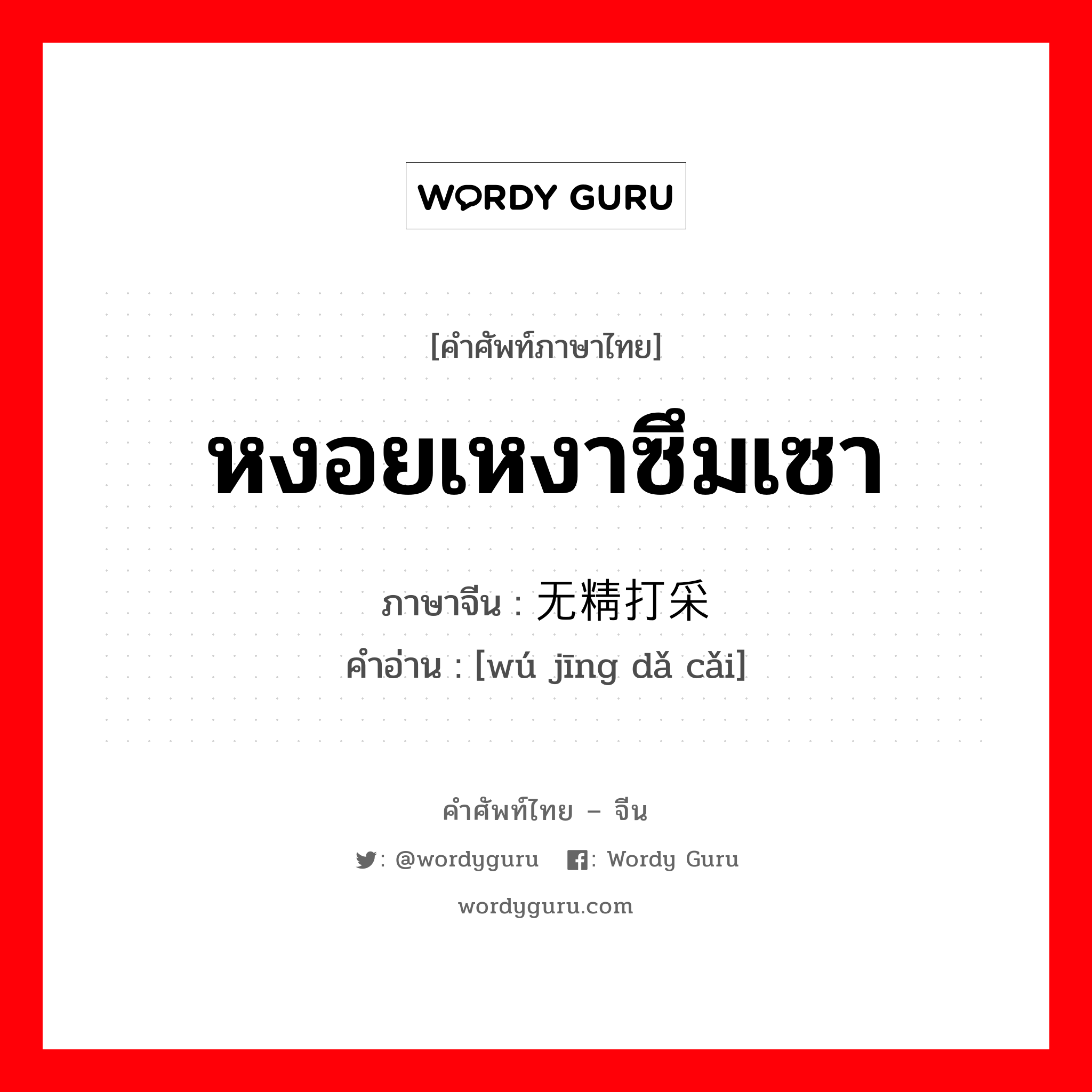 หงอยเหงาซึมเซา ภาษาจีนคืออะไร, คำศัพท์ภาษาไทย - จีน หงอยเหงาซึมเซา ภาษาจีน 无精打采 คำอ่าน [wú jīng dǎ cǎi]