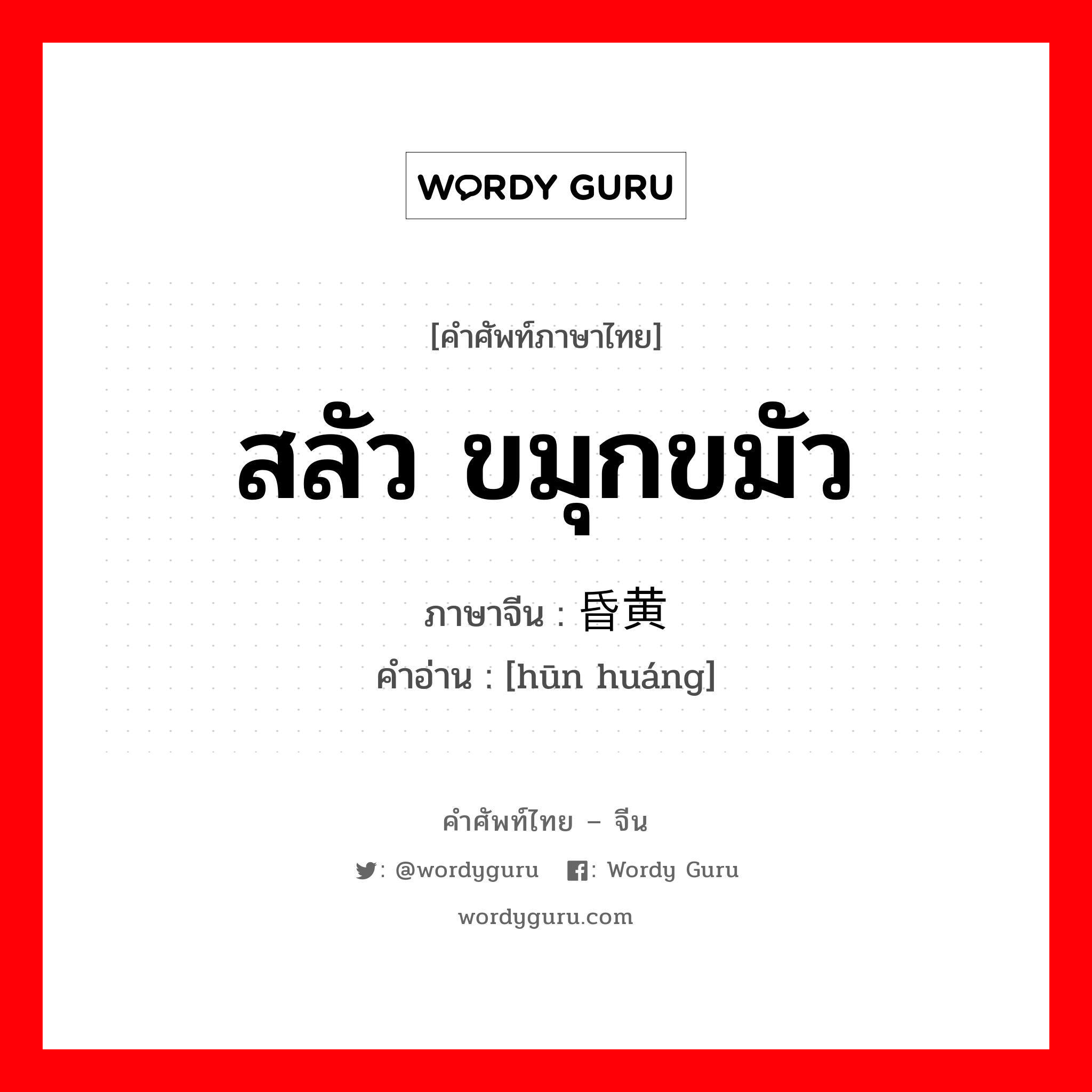 สลัว ขมุกขมัว ภาษาจีนคืออะไร, คำศัพท์ภาษาไทย - จีน สลัว ขมุกขมัว ภาษาจีน 昏黄 คำอ่าน [hūn huáng]