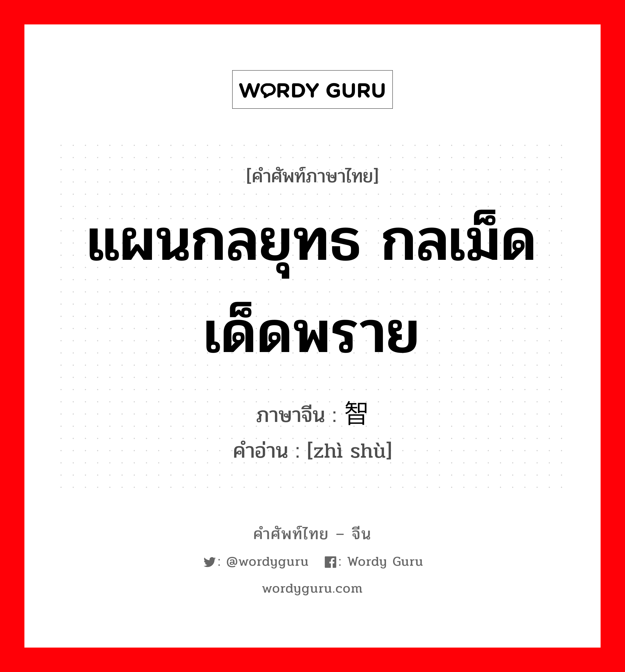 แผนกลยุทธ กลเม็ดเด็ดพราย ภาษาจีนคืออะไร, คำศัพท์ภาษาไทย - จีน แผนกลยุทธ กลเม็ดเด็ดพราย ภาษาจีน 智术 คำอ่าน [zhì shù]