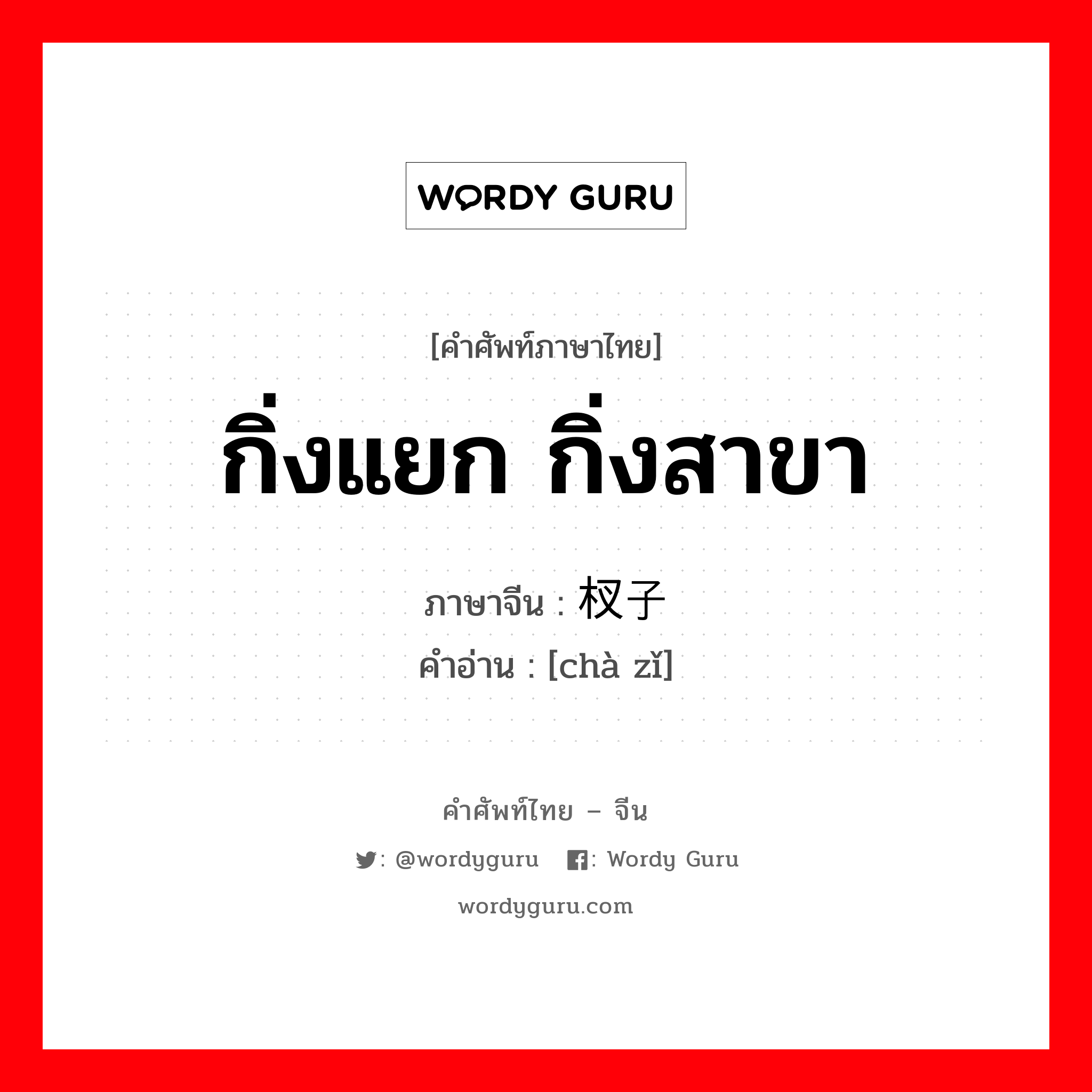 กิ่งแยก กิ่งสาขา ภาษาจีนคืออะไร, คำศัพท์ภาษาไทย - จีน กิ่งแยก กิ่งสาขา ภาษาจีน 杈子 คำอ่าน [chà zǐ]