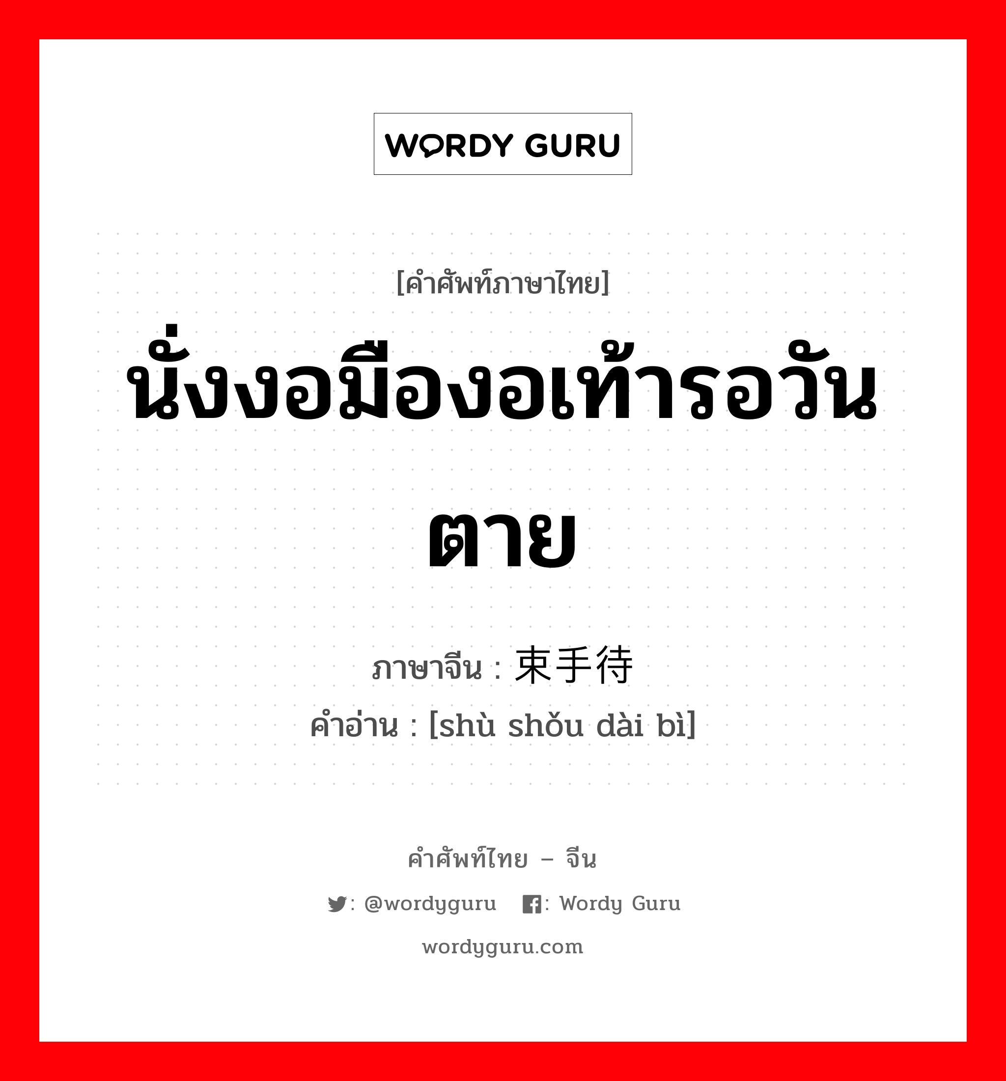 นั่งงอมืองอเท้ารอวันตาย ภาษาจีนคืออะไร, คำศัพท์ภาษาไทย - จีน นั่งงอมืองอเท้ารอวันตาย ภาษาจีน 束手待毙 คำอ่าน [shù shǒu dài bì]