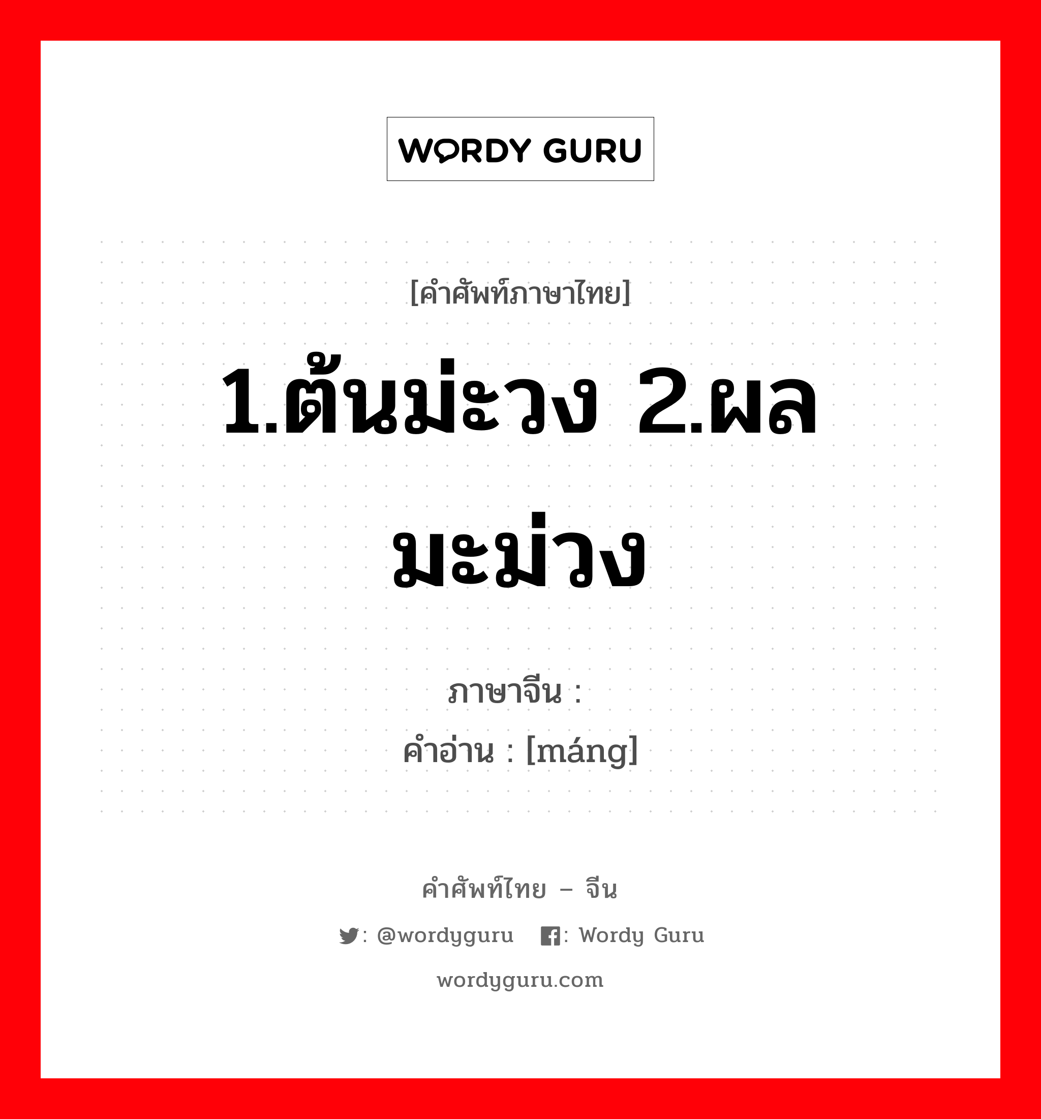 1.ต้นม่ะวง 2.ผลมะม่วง ภาษาจีนคืออะไร, คำศัพท์ภาษาไทย - จีน 1.ต้นม่ะวง 2.ผลมะม่วง ภาษาจีน 杧 คำอ่าน [máng]