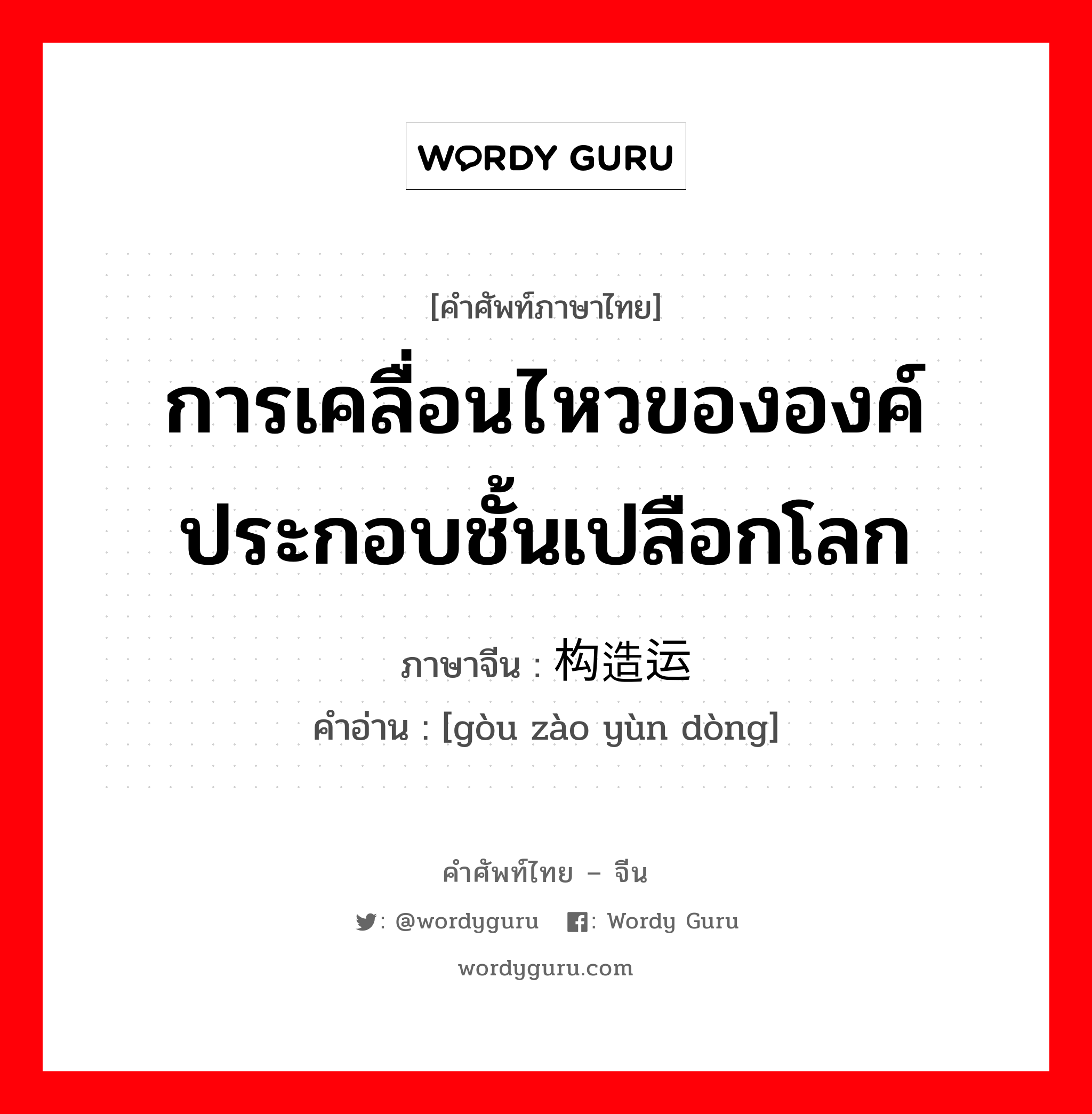 การเคลื่อนไหวขององค์ประกอบชั้นเปลือกโลก ภาษาจีนคืออะไร, คำศัพท์ภาษาไทย - จีน การเคลื่อนไหวขององค์ประกอบชั้นเปลือกโลก ภาษาจีน 构造运动 คำอ่าน [gòu zào yùn dòng]