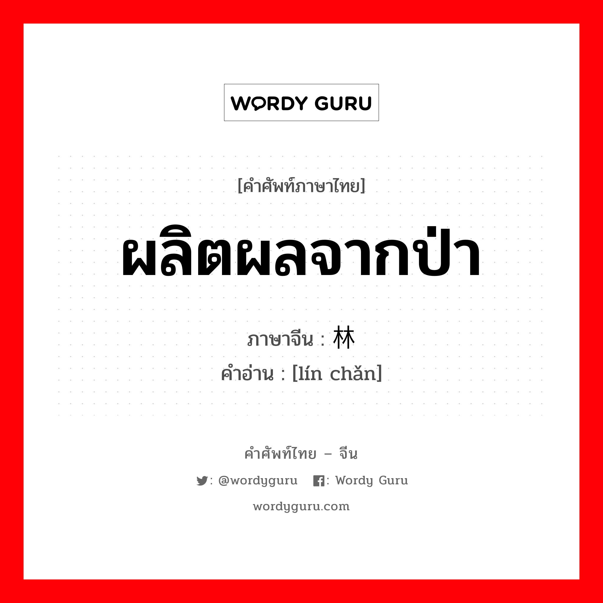 ผลิตผลจากป่า ภาษาจีนคืออะไร, คำศัพท์ภาษาไทย - จีน ผลิตผลจากป่า ภาษาจีน 林产 คำอ่าน [lín chǎn]