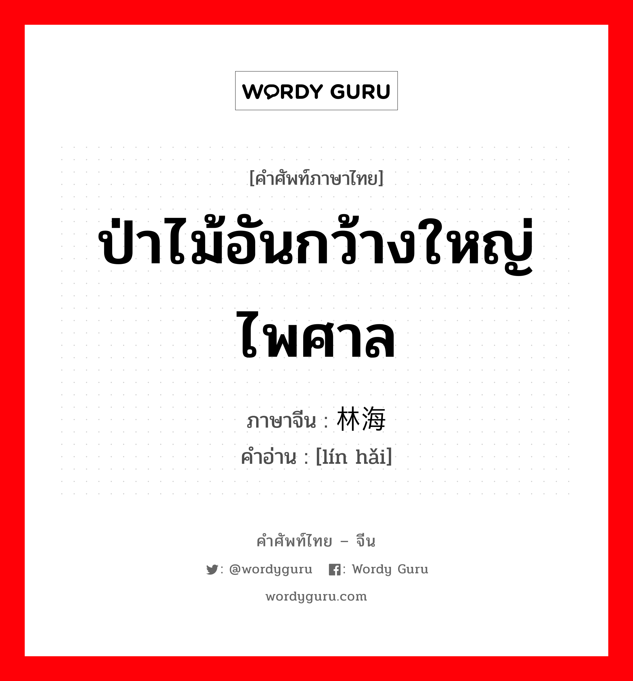 ป่าไม้อันกว้างใหญ่ไพศาล ภาษาจีนคืออะไร, คำศัพท์ภาษาไทย - จีน ป่าไม้อันกว้างใหญ่ไพศาล ภาษาจีน 林海 คำอ่าน [lín hǎi]