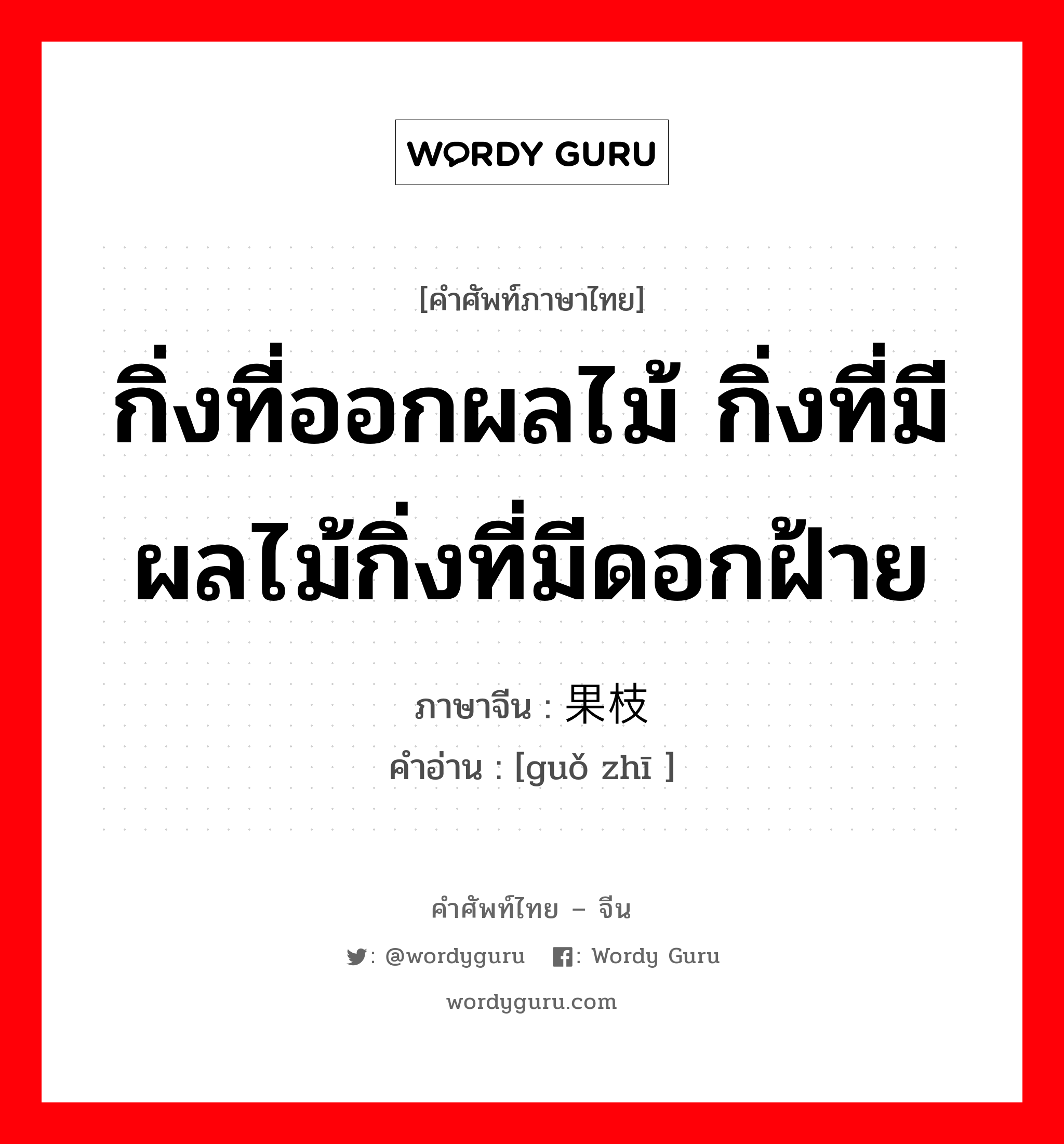 กิ่งที่ออกผลไม้ กิ่งที่มีผลไม้กิ่งที่มีดอกฝ้าย ภาษาจีนคืออะไร, คำศัพท์ภาษาไทย - จีน กิ่งที่ออกผลไม้ กิ่งที่มีผลไม้กิ่งที่มีดอกฝ้าย ภาษาจีน 果枝 คำอ่าน [guǒ zhī ]