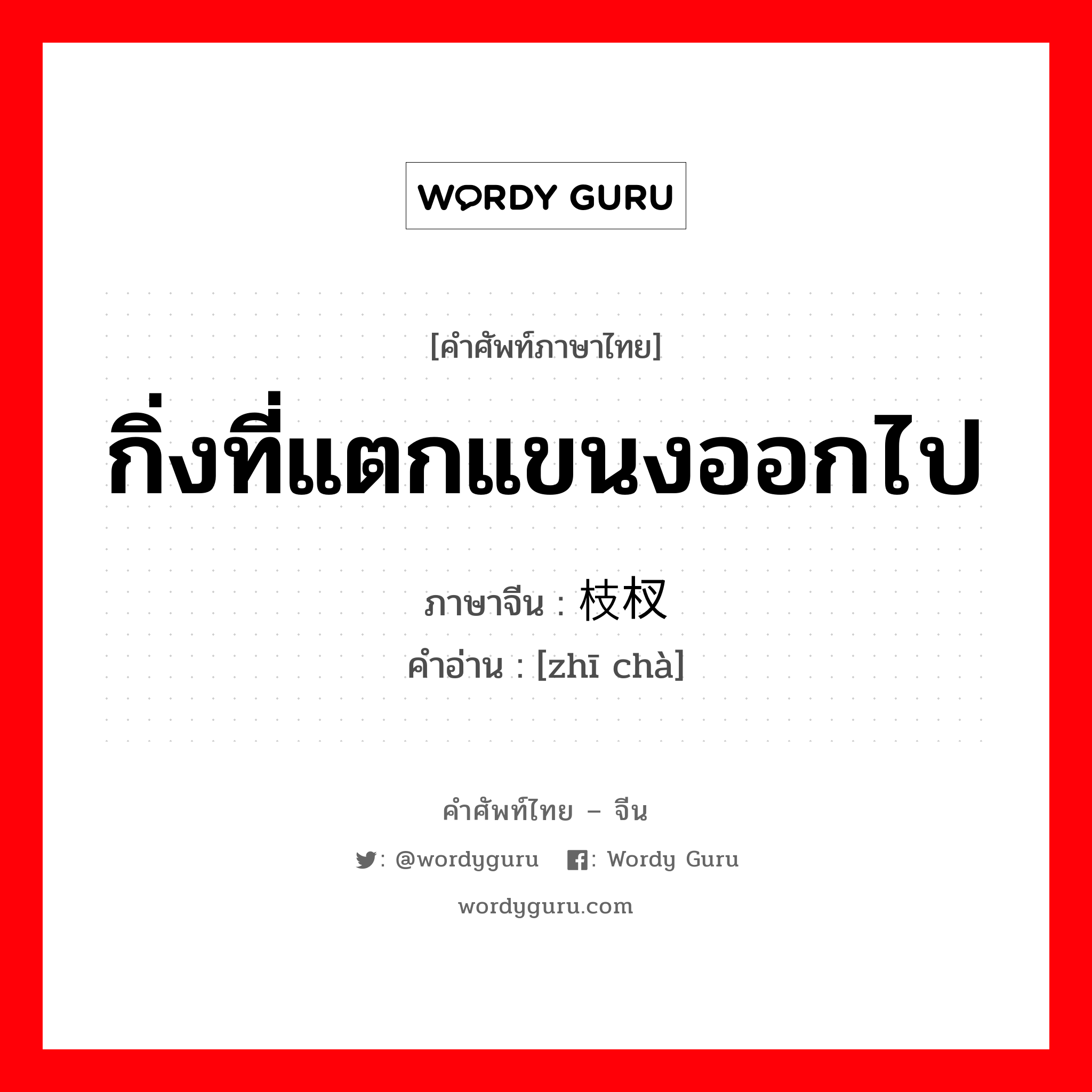 กิ่งที่แตกแขนงออกไป ภาษาจีนคืออะไร, คำศัพท์ภาษาไทย - จีน กิ่งที่แตกแขนงออกไป ภาษาจีน 枝杈 คำอ่าน [zhī chà]