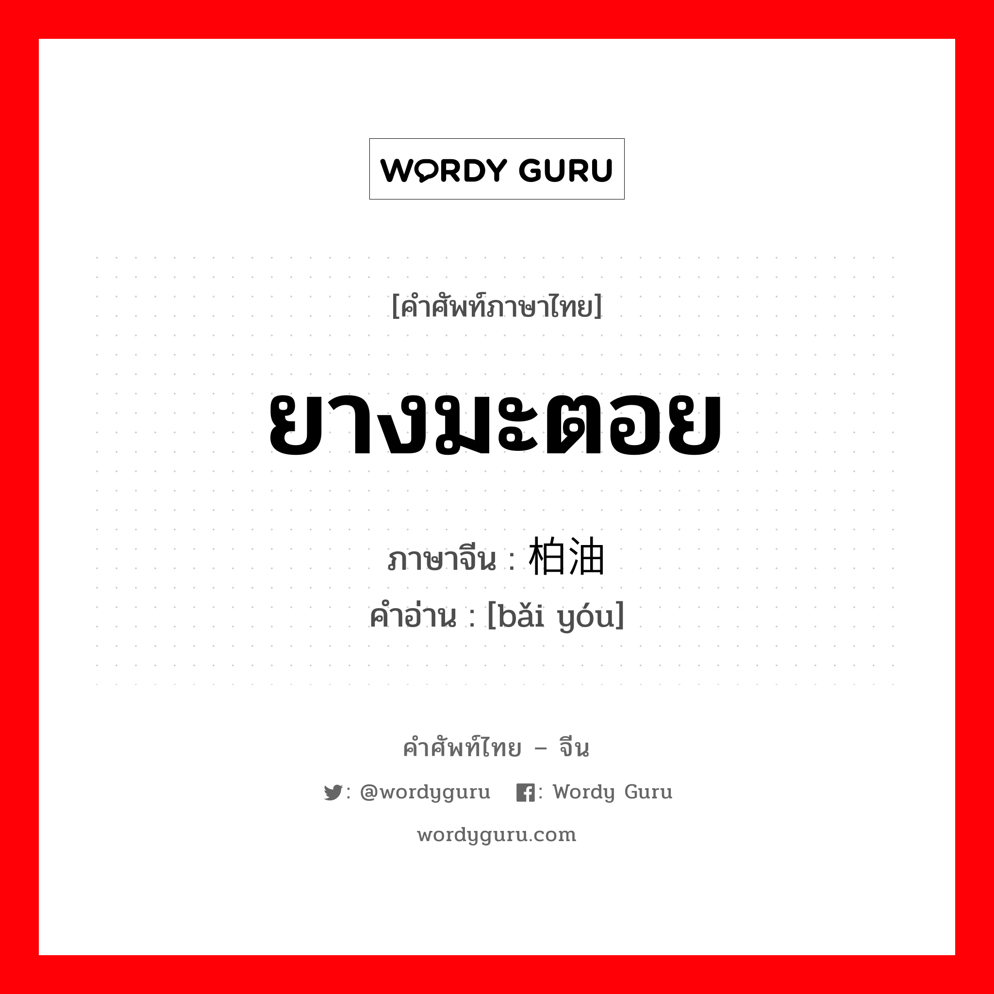 ยางมะตอย ภาษาจีนคืออะไร, คำศัพท์ภาษาไทย - จีน ยางมะตอย ภาษาจีน 柏油 คำอ่าน [bǎi yóu]