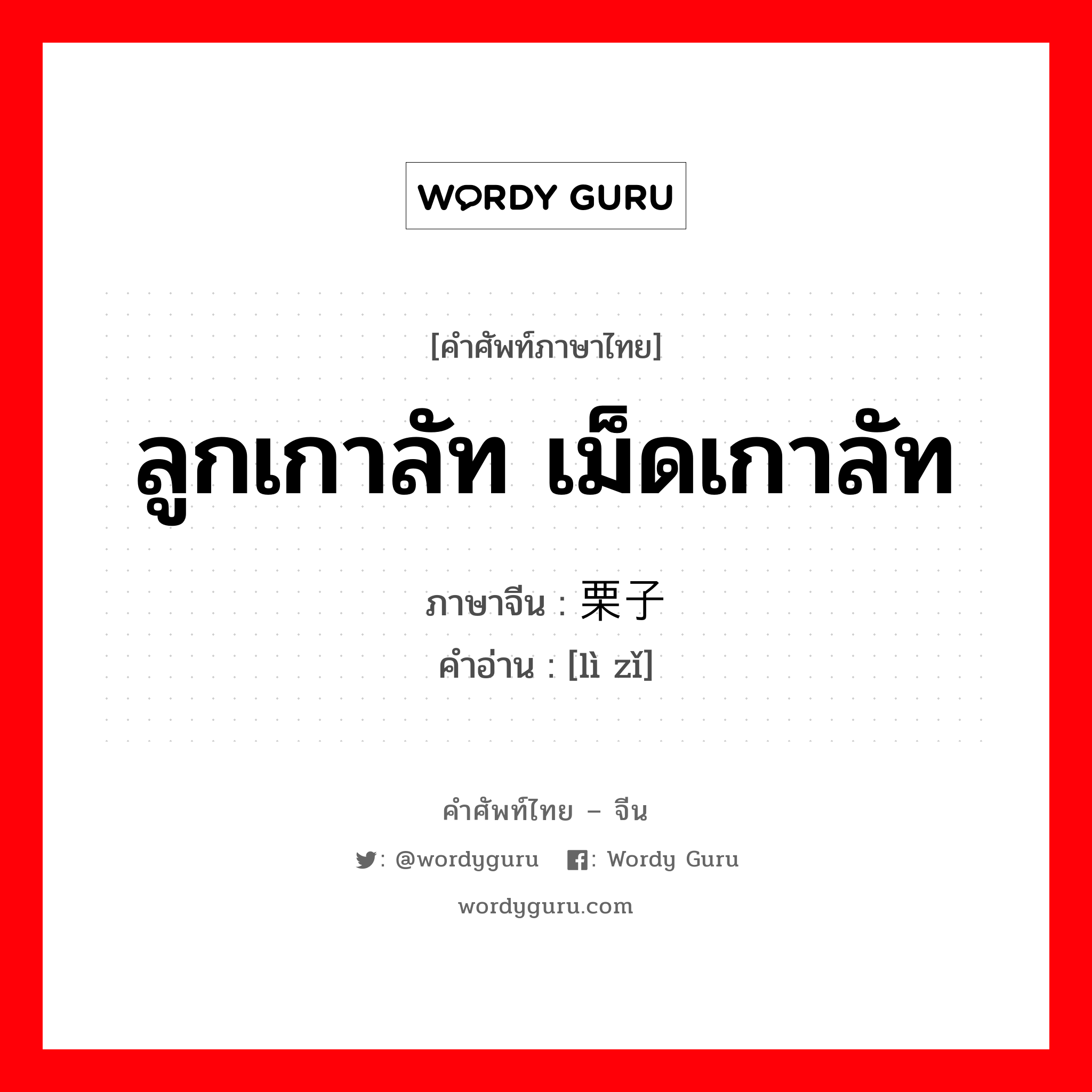 ลูกเกาลัท เม็ดเกาลัท ภาษาจีนคืออะไร, คำศัพท์ภาษาไทย - จีน ลูกเกาลัท เม็ดเกาลัท ภาษาจีน 栗子 คำอ่าน [lì zǐ]