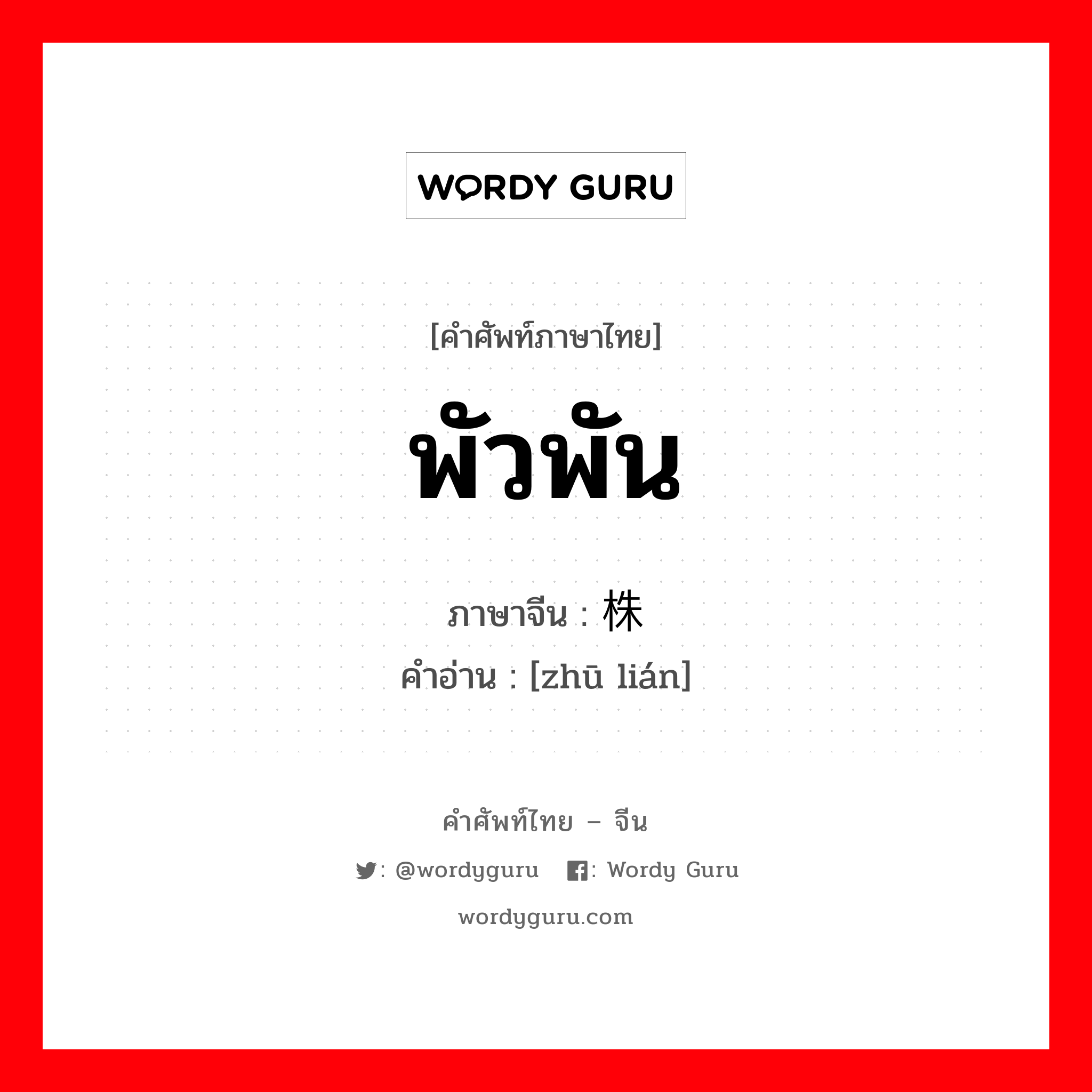 พัวพัน ภาษาจีนคืออะไร, คำศัพท์ภาษาไทย - จีน พัวพัน ภาษาจีน 株连 คำอ่าน [zhū lián]