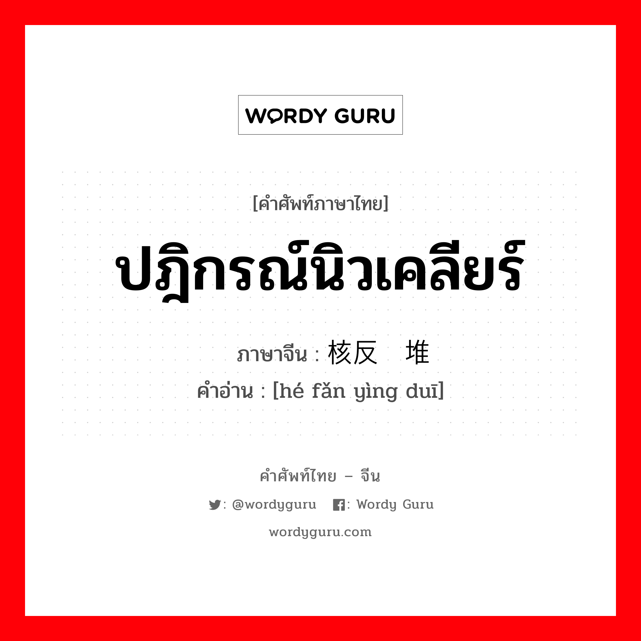 ปฎิกรณ์นิวเคลียร์ ภาษาจีนคืออะไร, คำศัพท์ภาษาไทย - จีน ปฎิกรณ์นิวเคลียร์ ภาษาจีน 核反应堆 คำอ่าน [hé fǎn yìng duī]