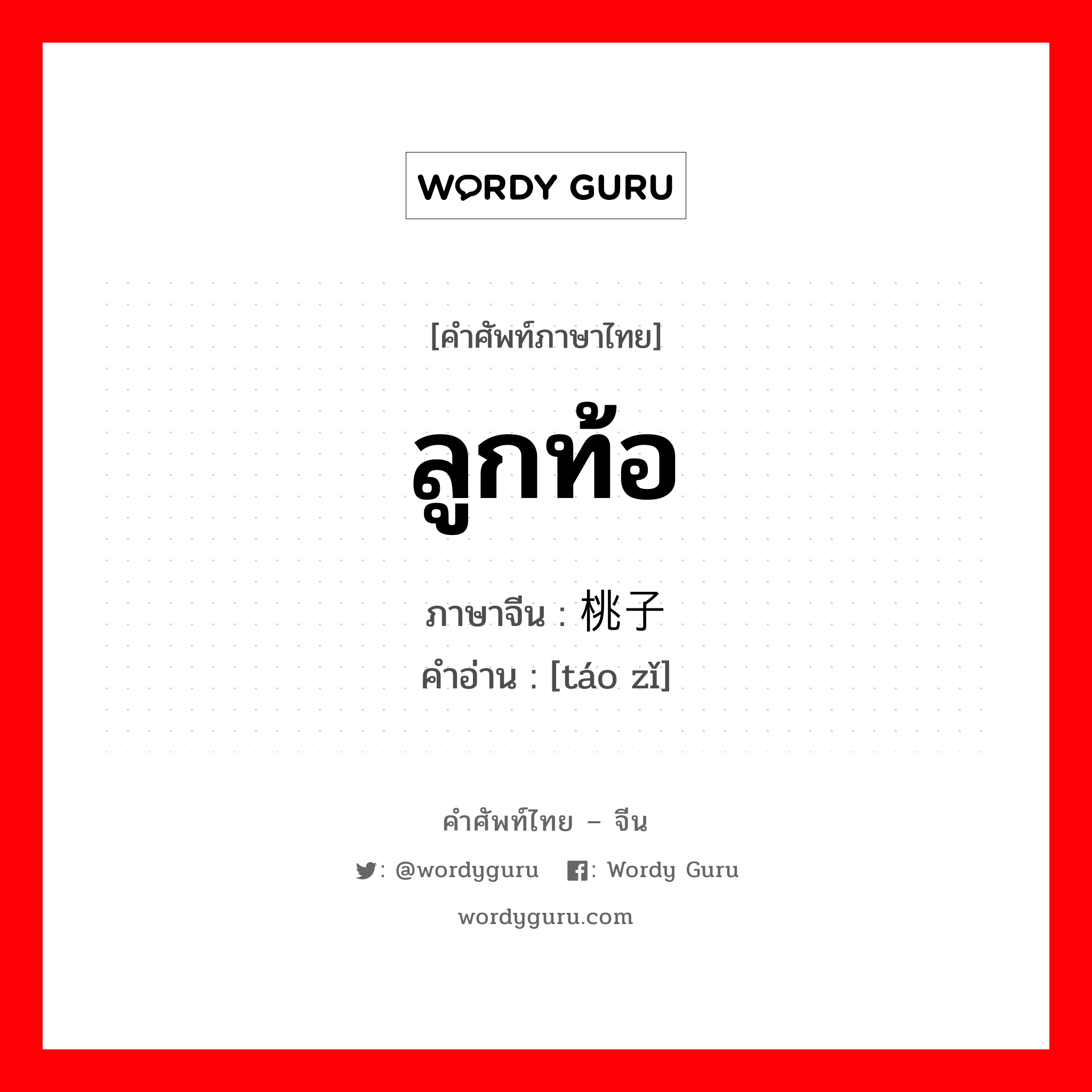 ลูกท้อ ภาษาจีนคืออะไร, คำศัพท์ภาษาไทย - จีน ลูกท้อ ภาษาจีน 桃子 คำอ่าน [táo zǐ]