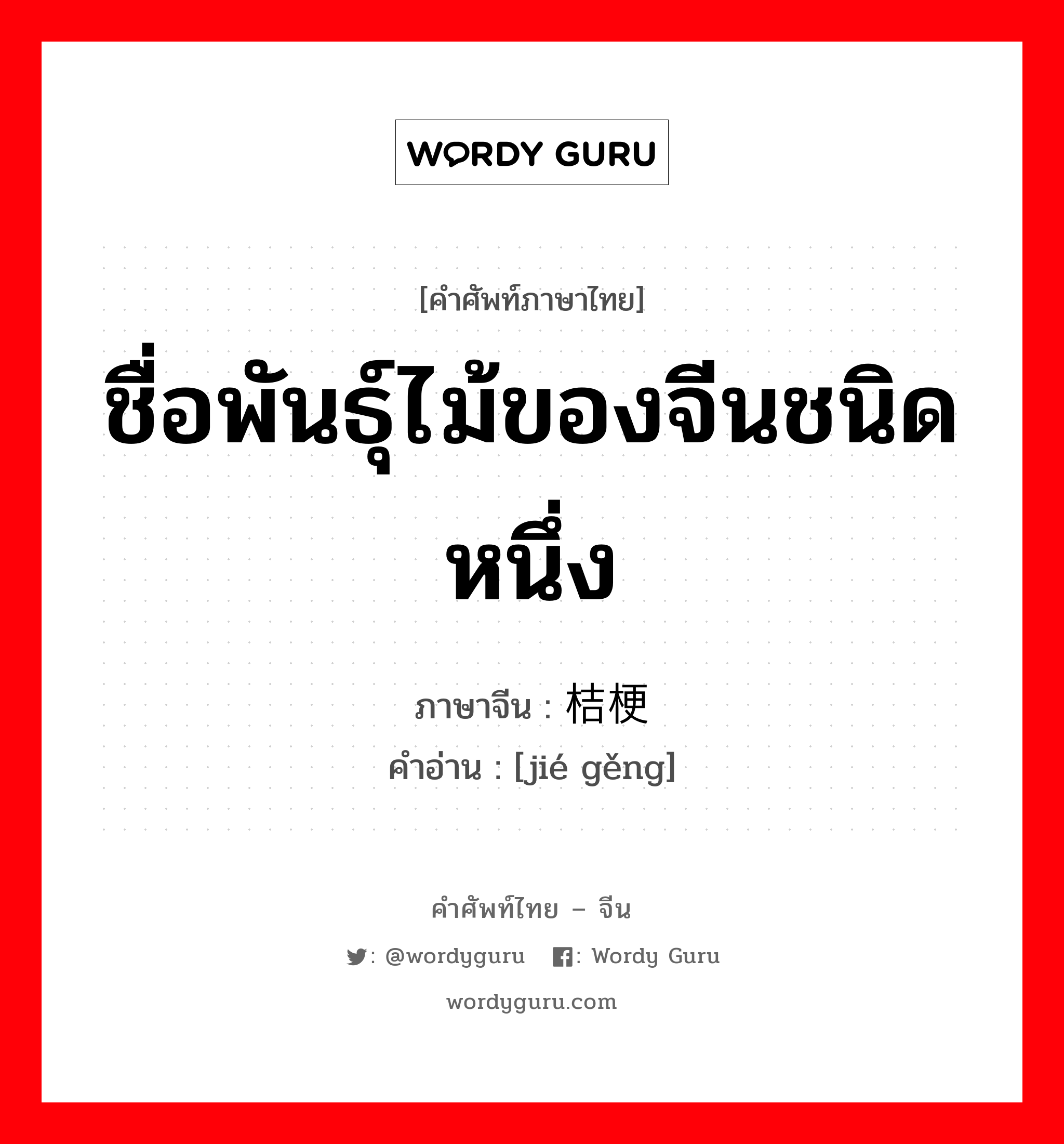 ชื่อพันธุ์ไม้ของจีนชนิดหนึ่ง ภาษาจีนคืออะไร, คำศัพท์ภาษาไทย - จีน ชื่อพันธุ์ไม้ของจีนชนิดหนึ่ง ภาษาจีน 桔梗 คำอ่าน [jié gěng]