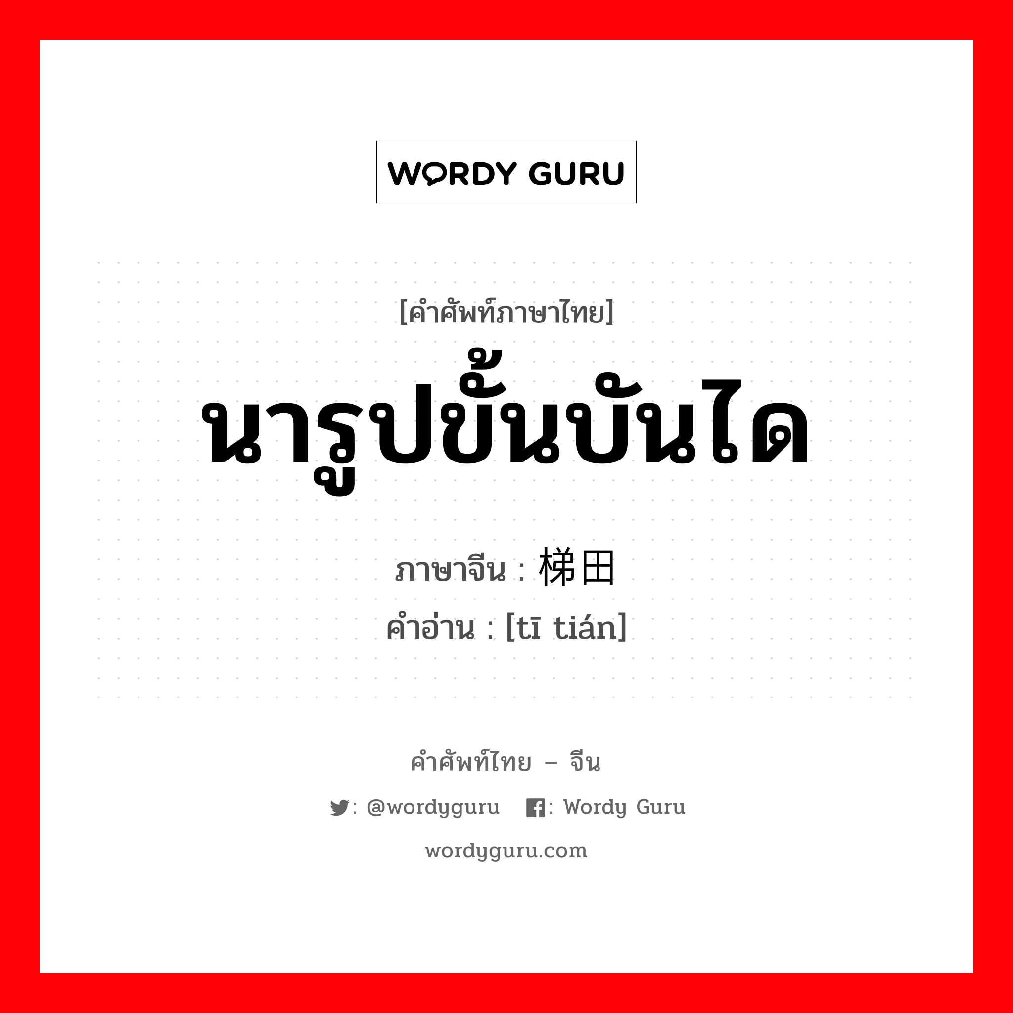 นารูปขั้นบันได ภาษาจีนคืออะไร, คำศัพท์ภาษาไทย - จีน นารูปขั้นบันได ภาษาจีน 梯田 คำอ่าน [tī tián]